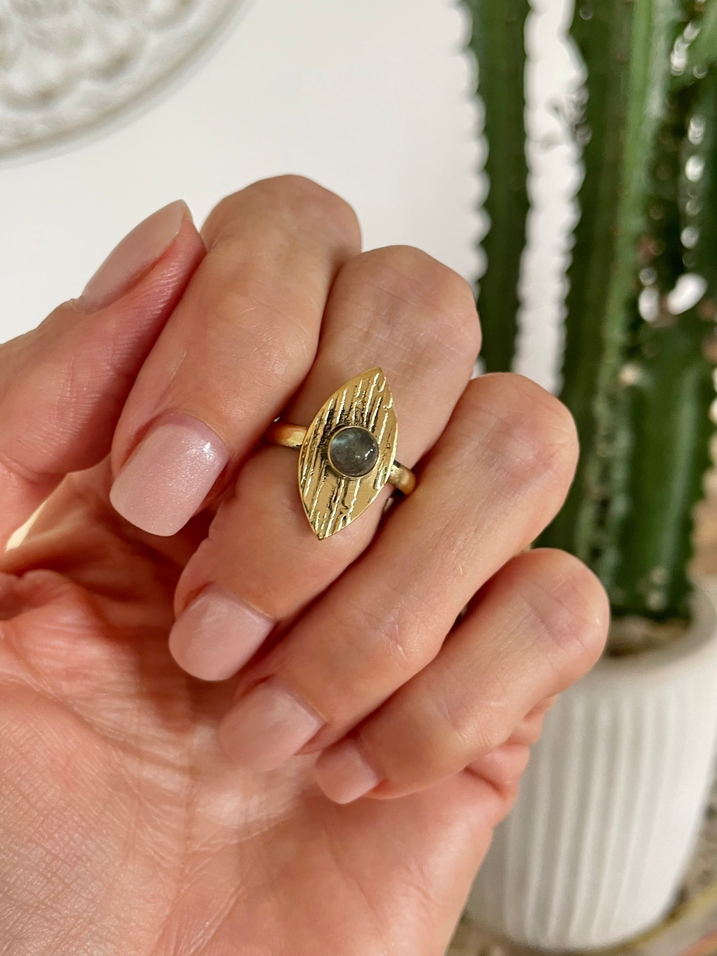 Labradorite Brass Ring - size 7