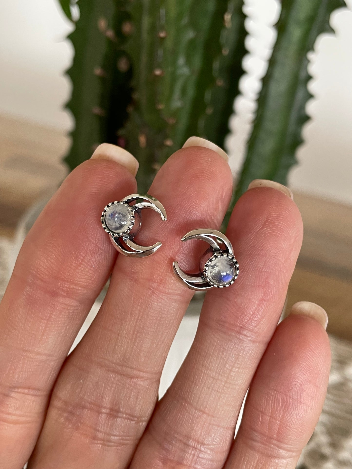Rainbow Moonstone Horn/Moon Studs