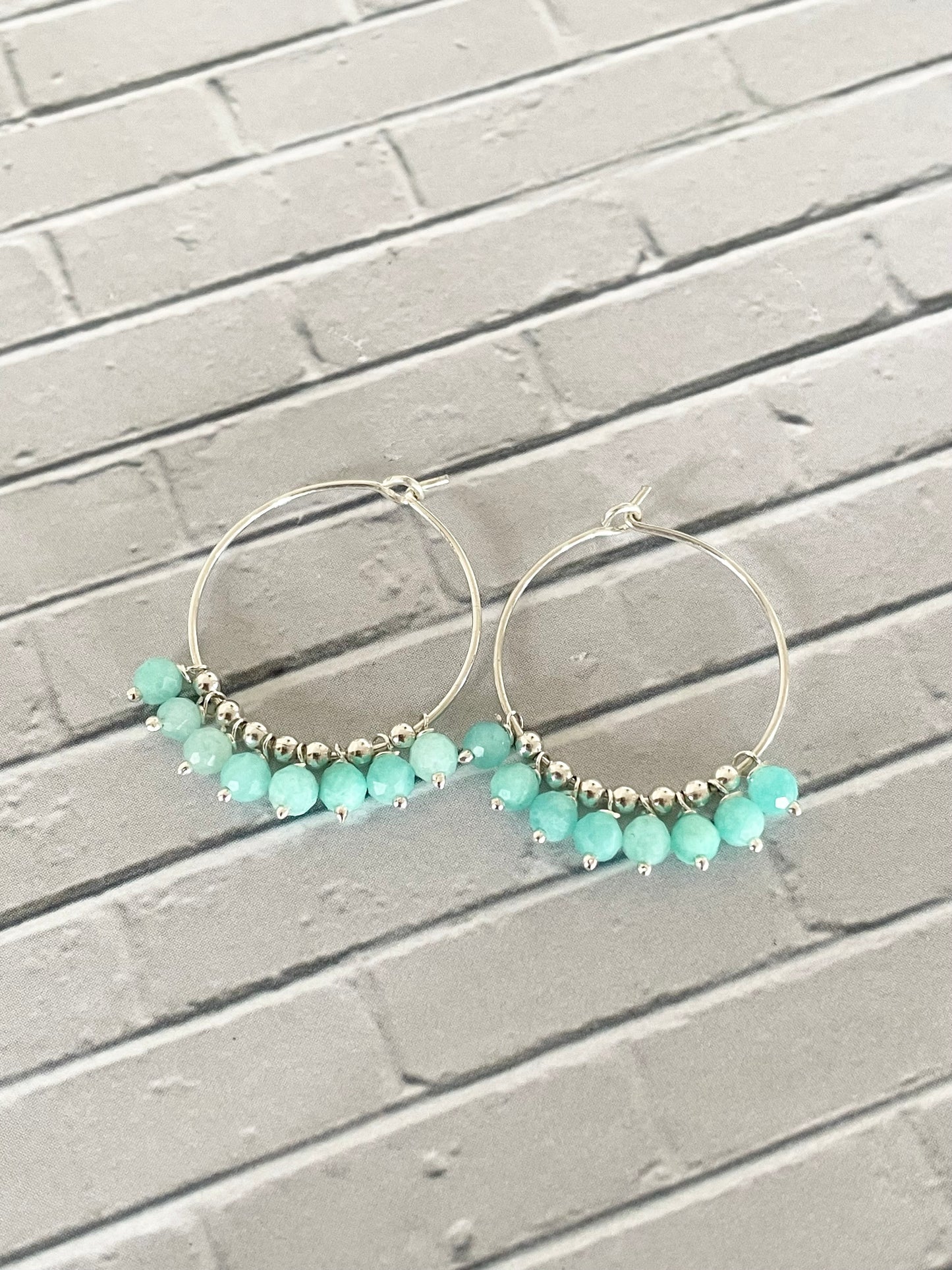 Amazonite Faceted Hoops
