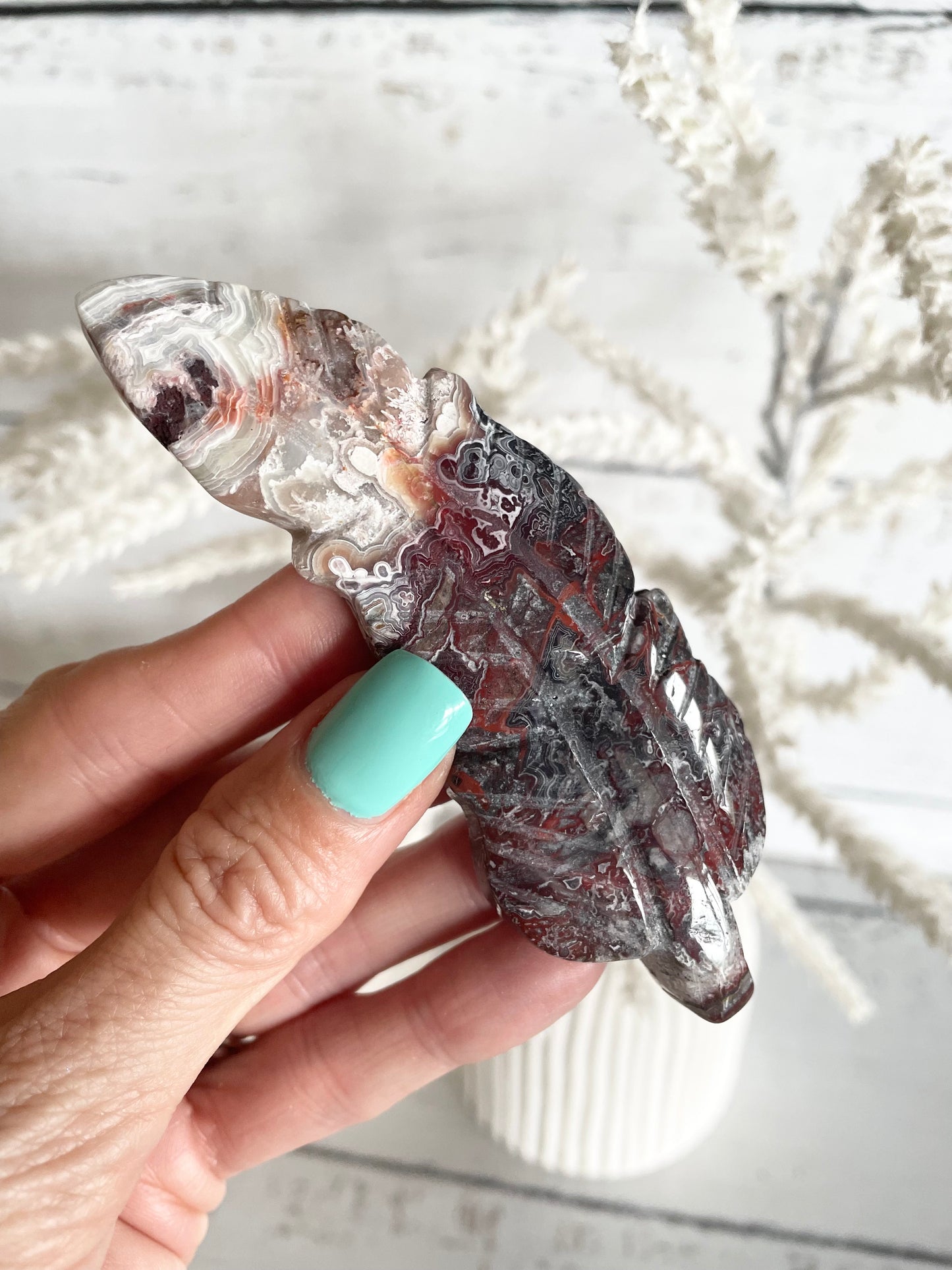 Mexican Crazy Lace Agate feather