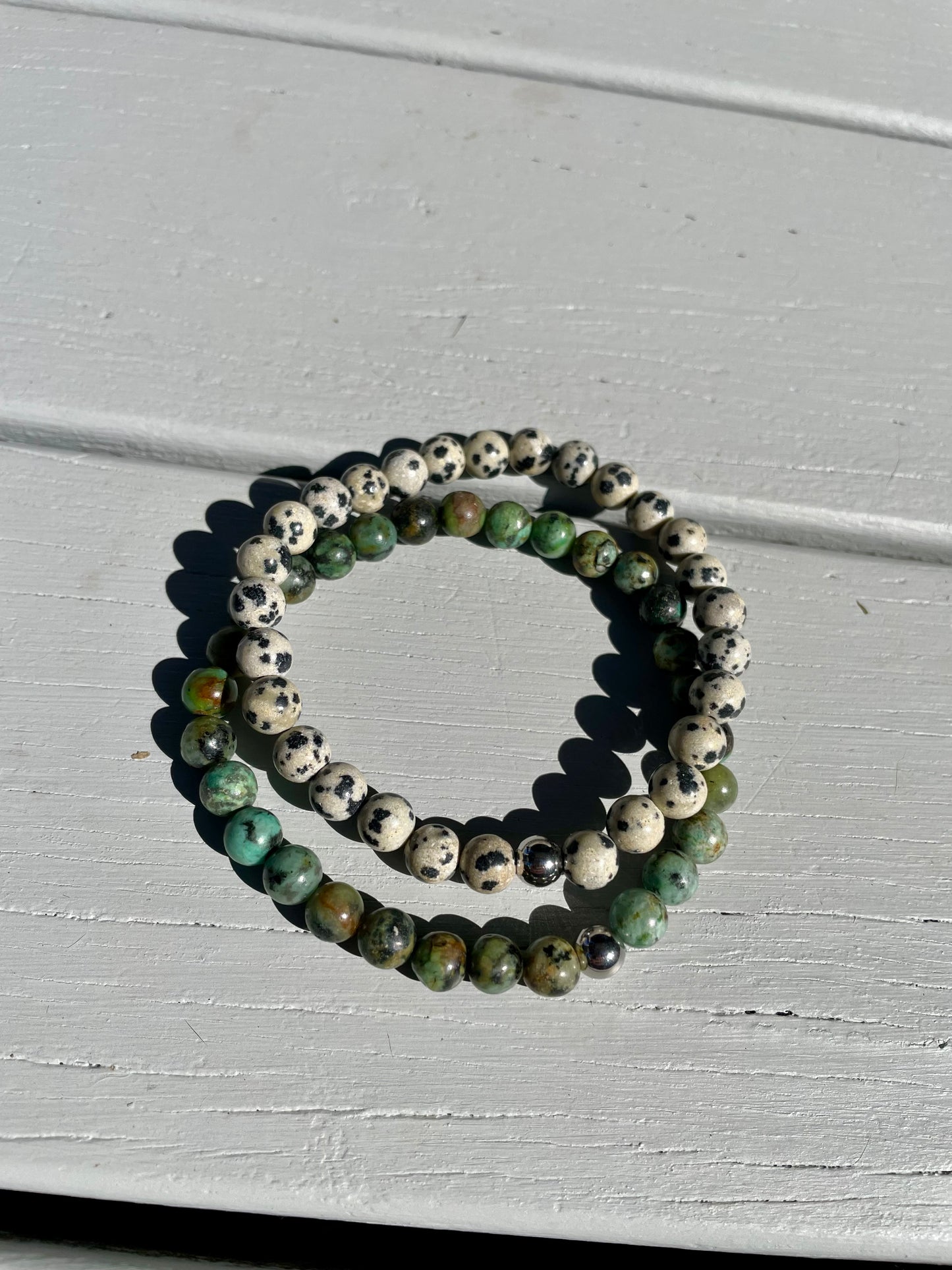 Double Stacker Bracelets - African Turquoise/Dalmatian Jasper