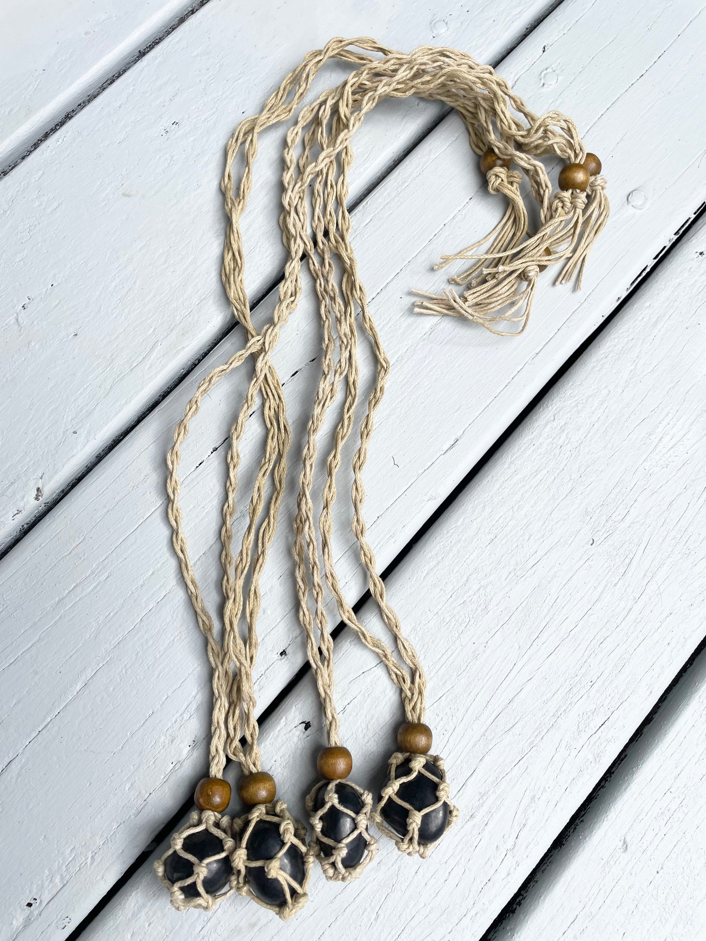 Macrame adjustable crystal necklace - Shungite
