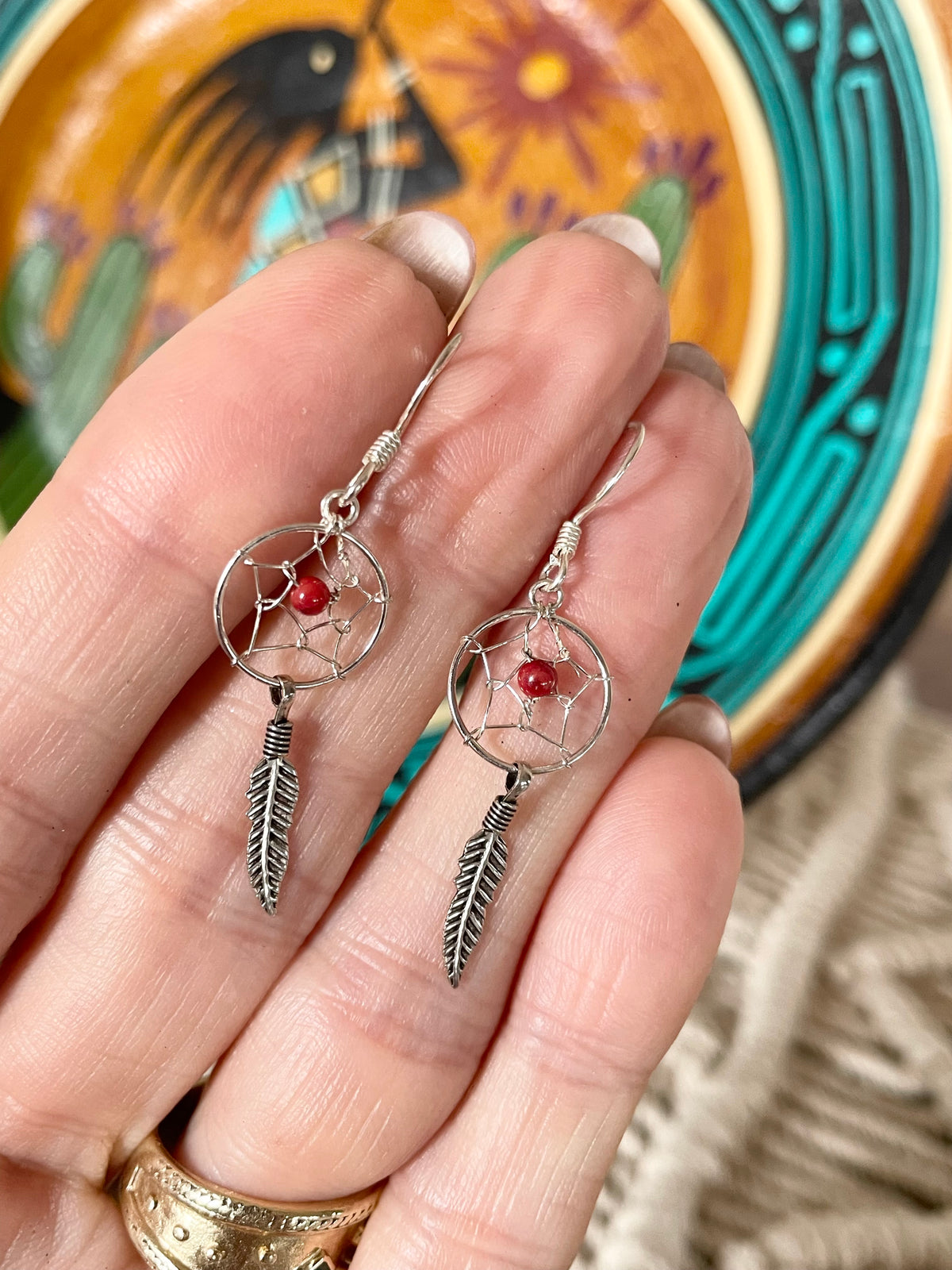 Red Coral Silver Dangles