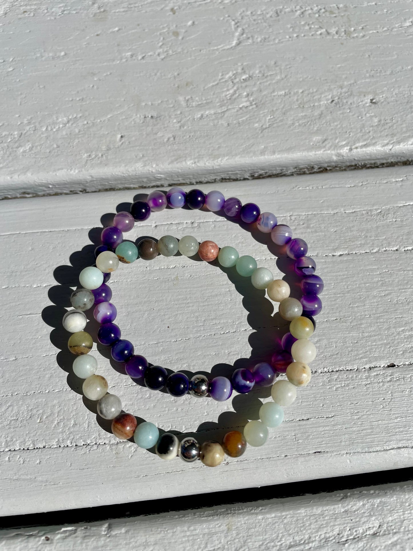Double Stacker Bracelets - Purple Agate/Mixed Amazonite