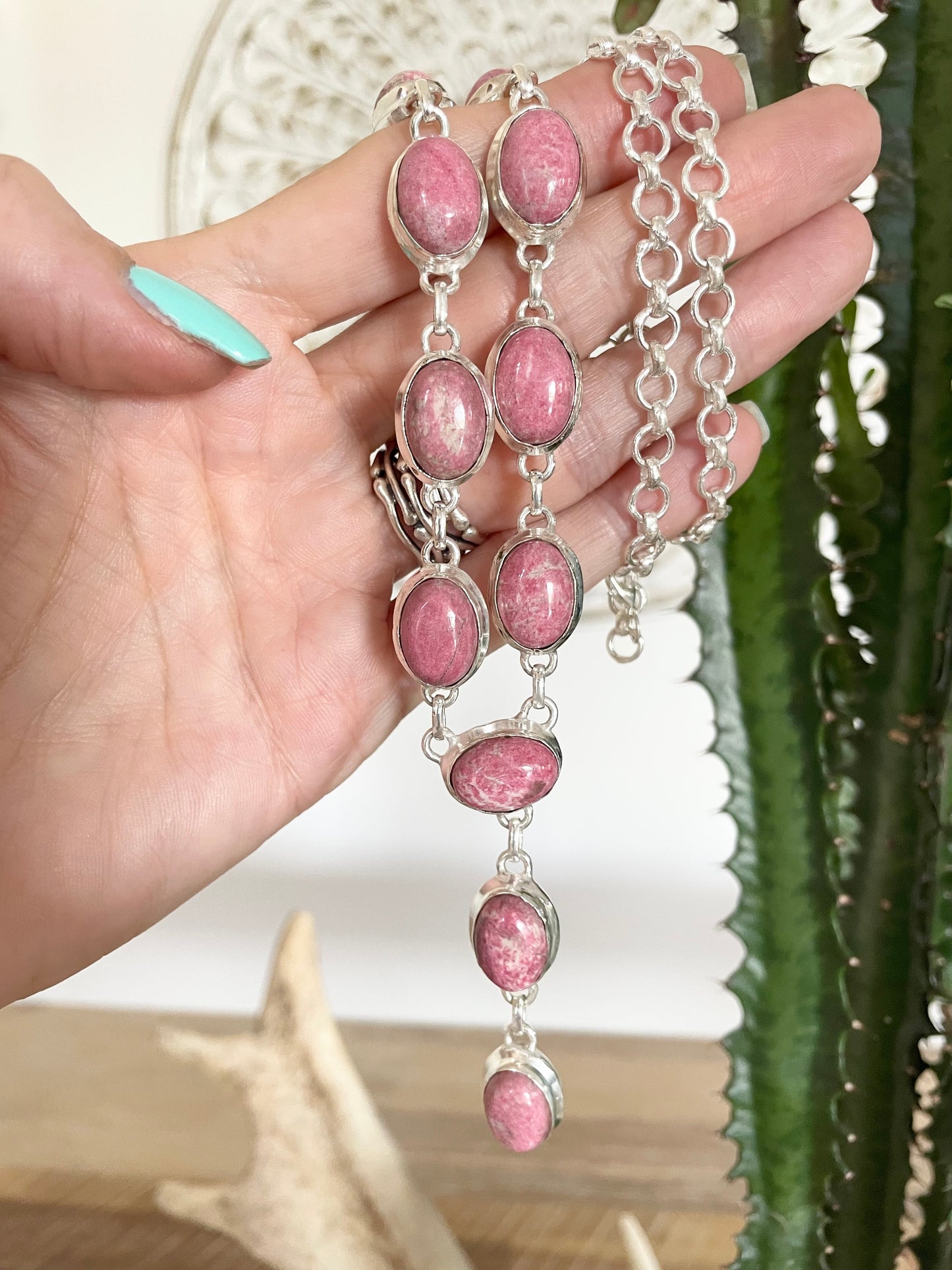 Thulite Lariat Necklace