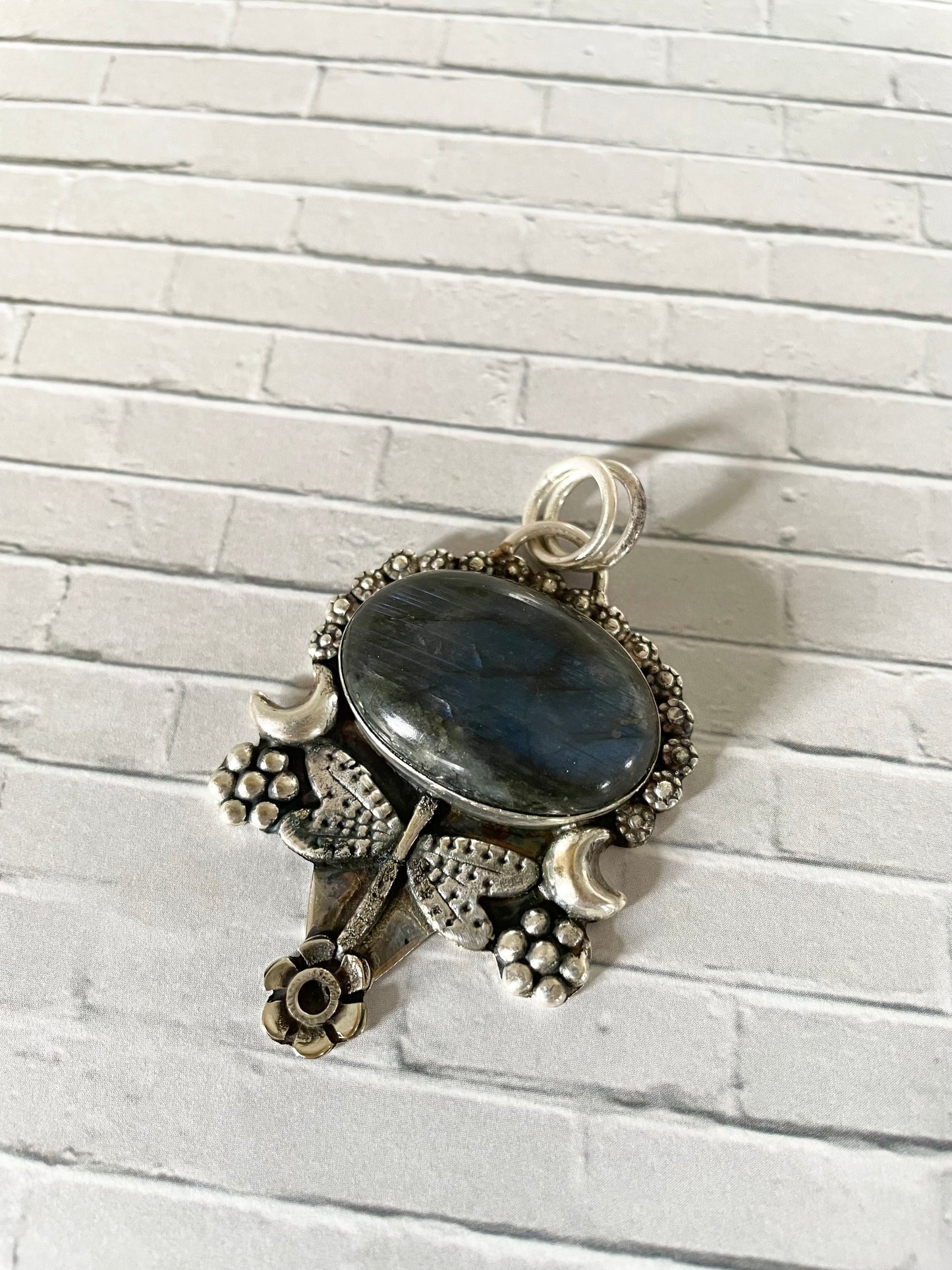 Labradorite dragonfly moon pendant