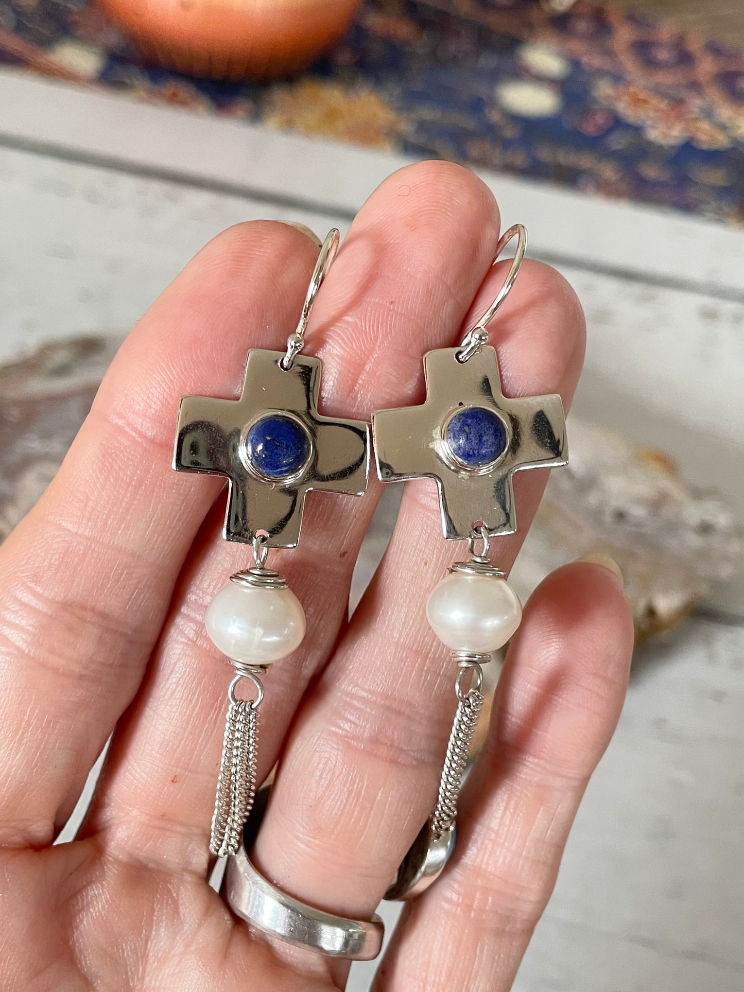 Lapis Lazuli & Pearl Dangles