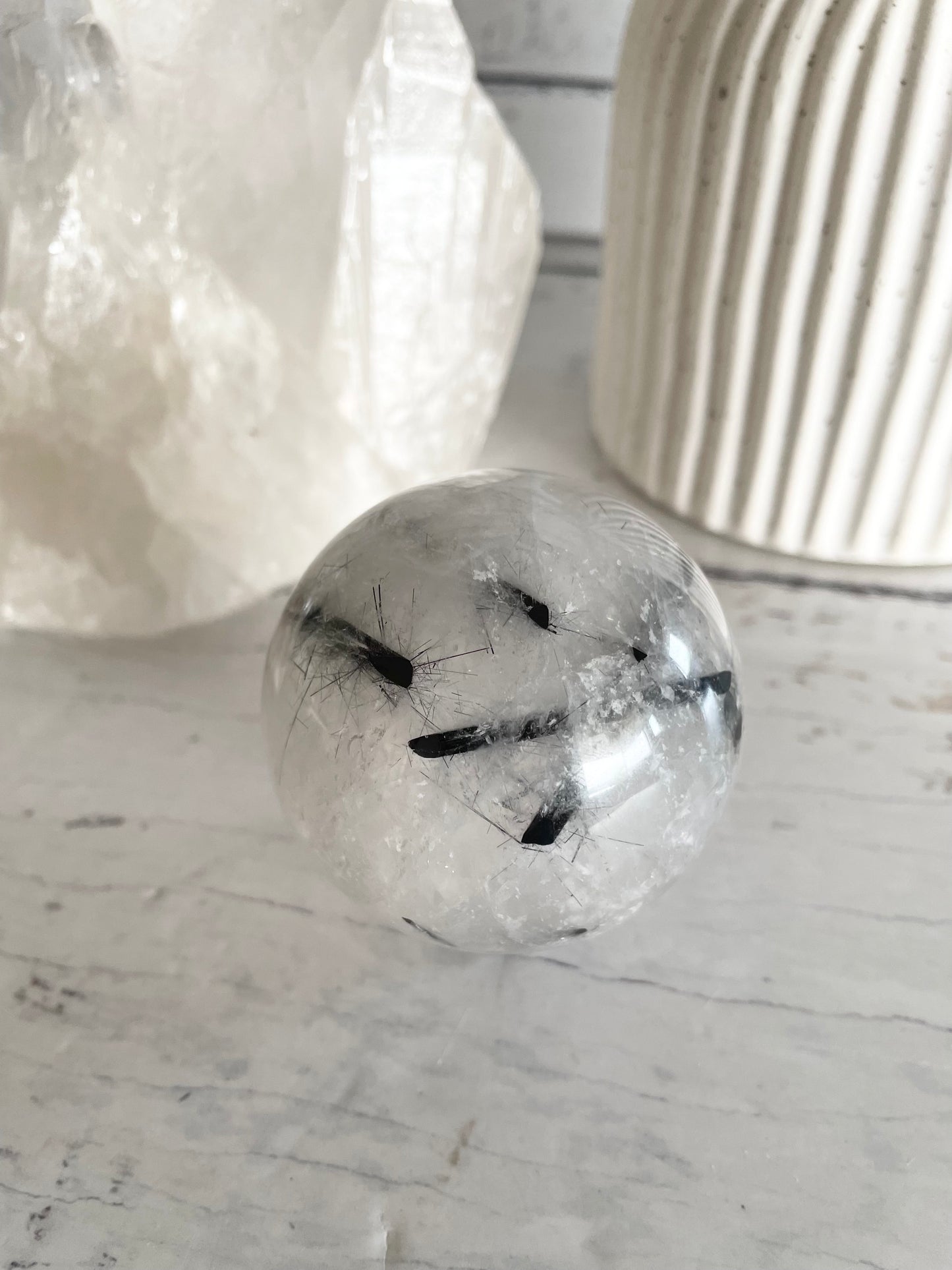 Tourmaline In Quartz Sphere Includes Holder