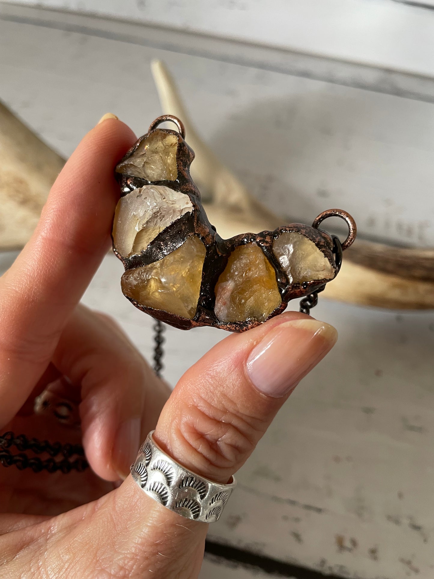 Copper Electroplated Necklace ~ Citrine
