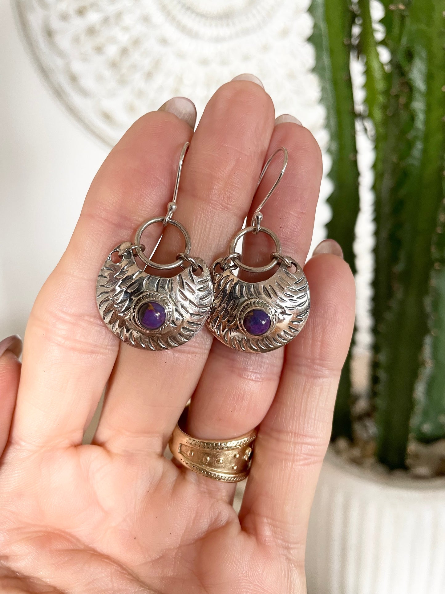 Purple Copper Turquoise Silver Dangles