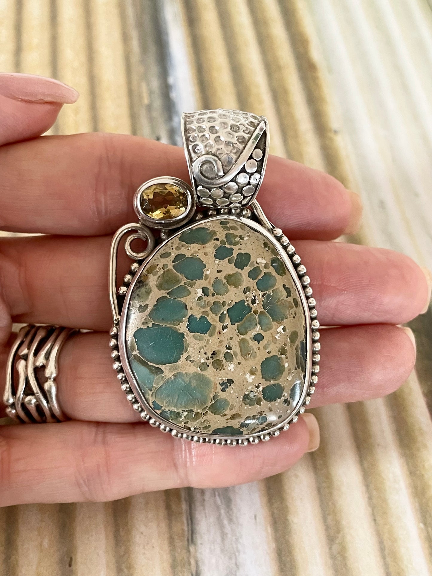 Green Jasper & Citrine Pendant