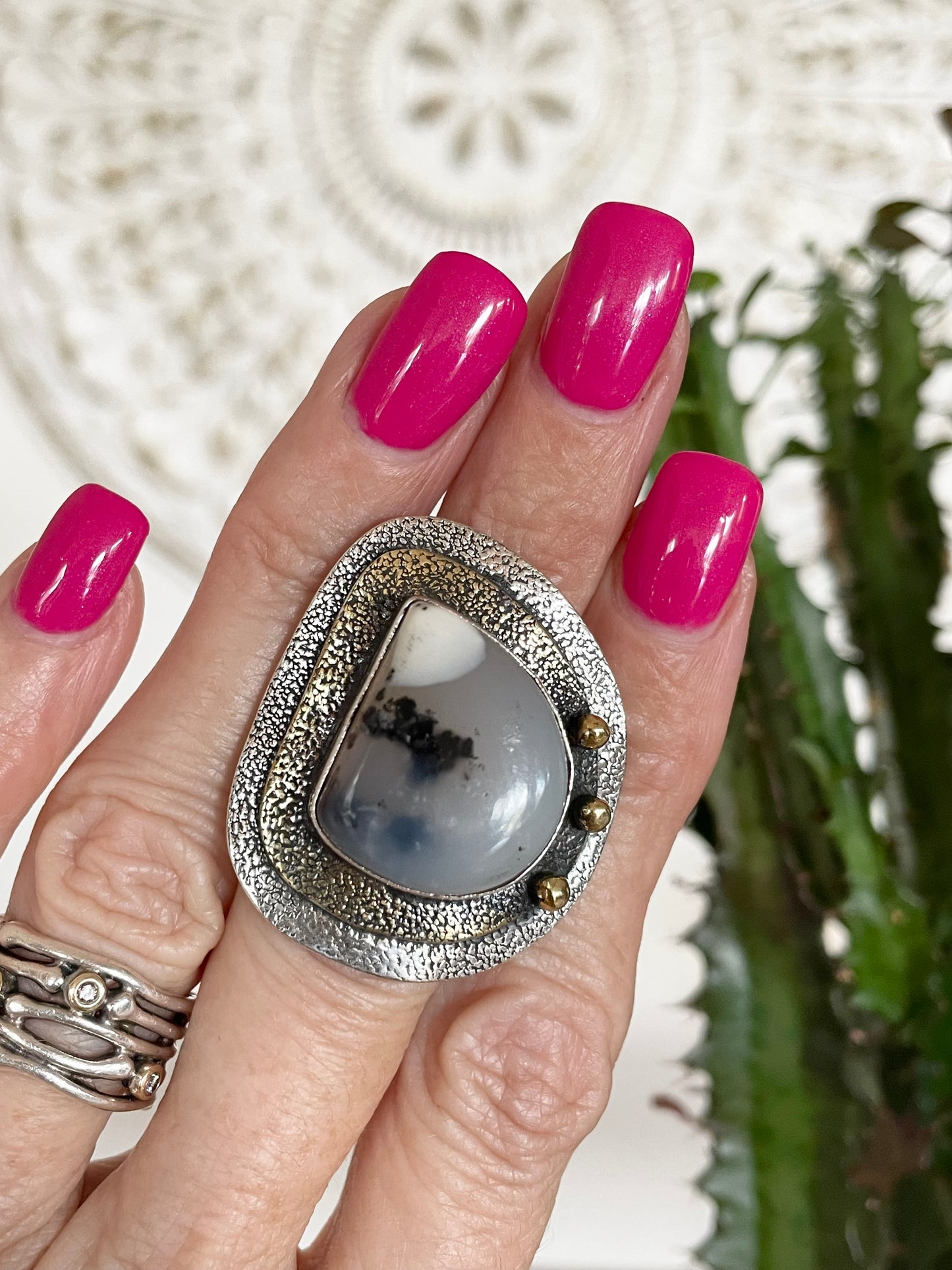 Dendritic Opal adjustable ring ~ Sizes 6.5-10