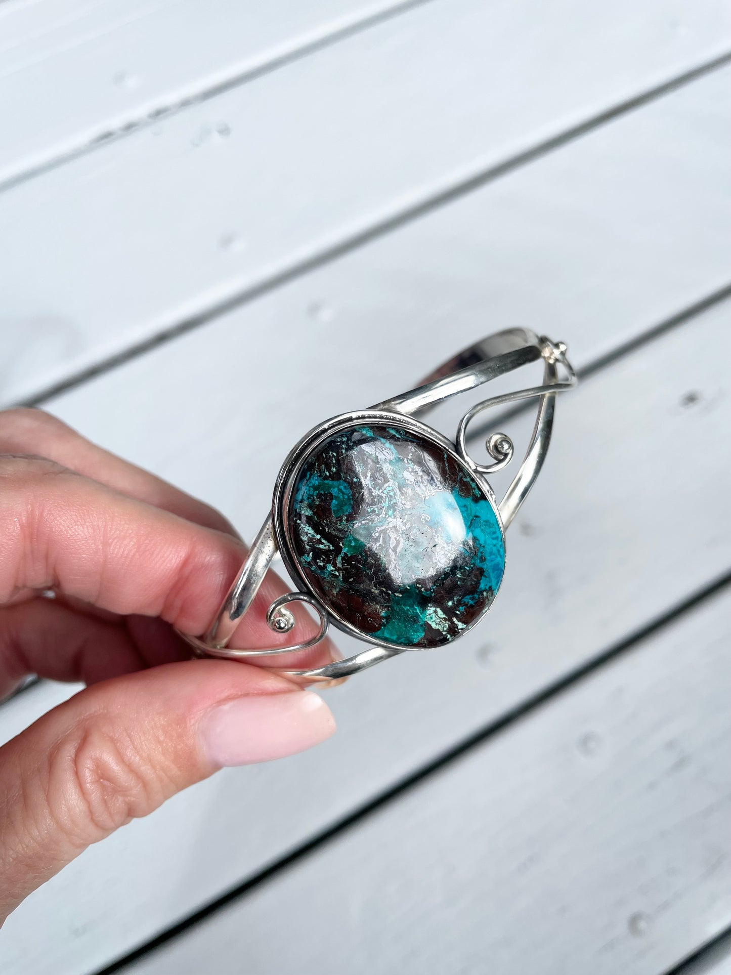 Chrysocolla silver cuff