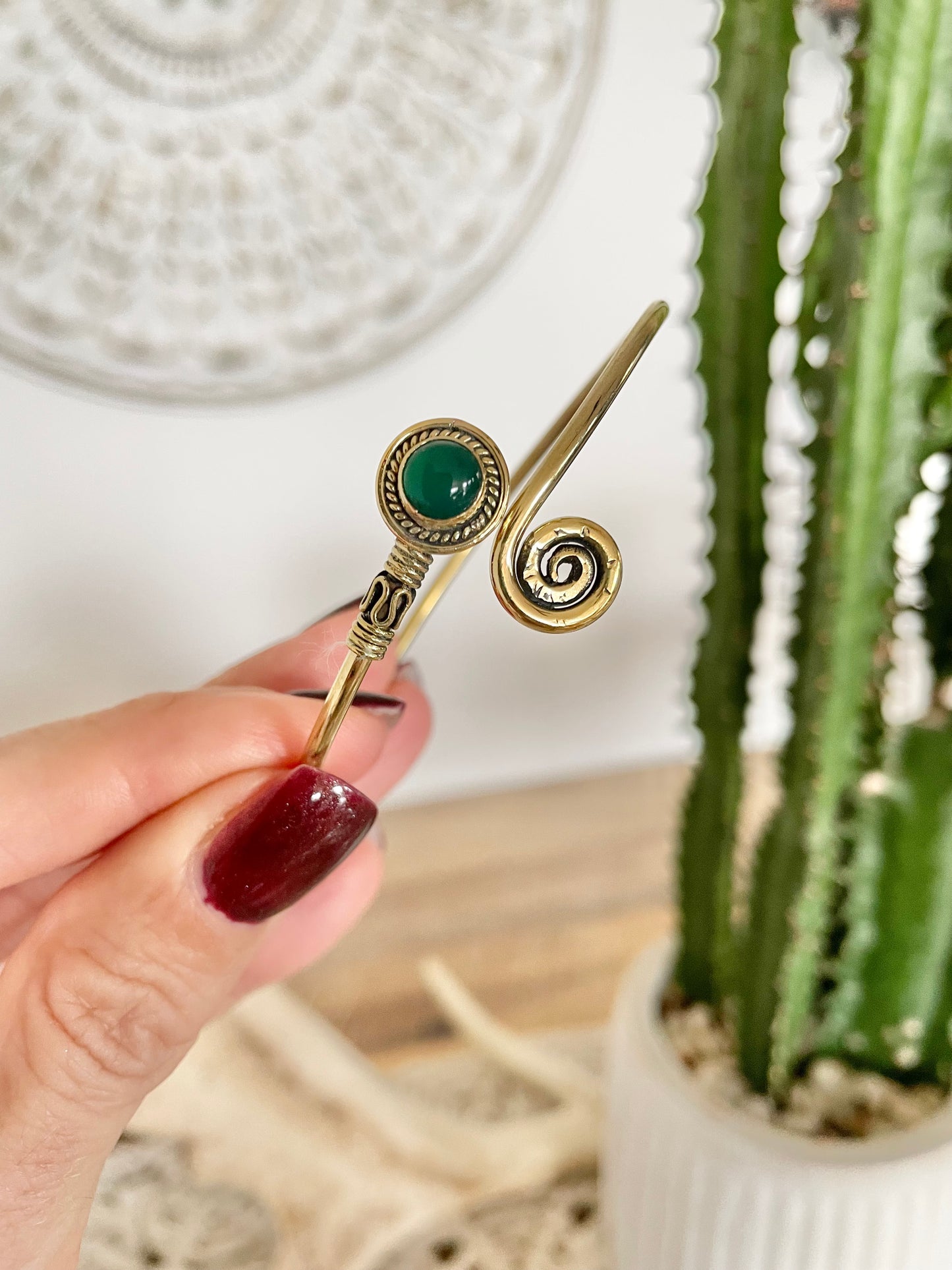 Green Onyx Brass Cuff ~ Adjustable