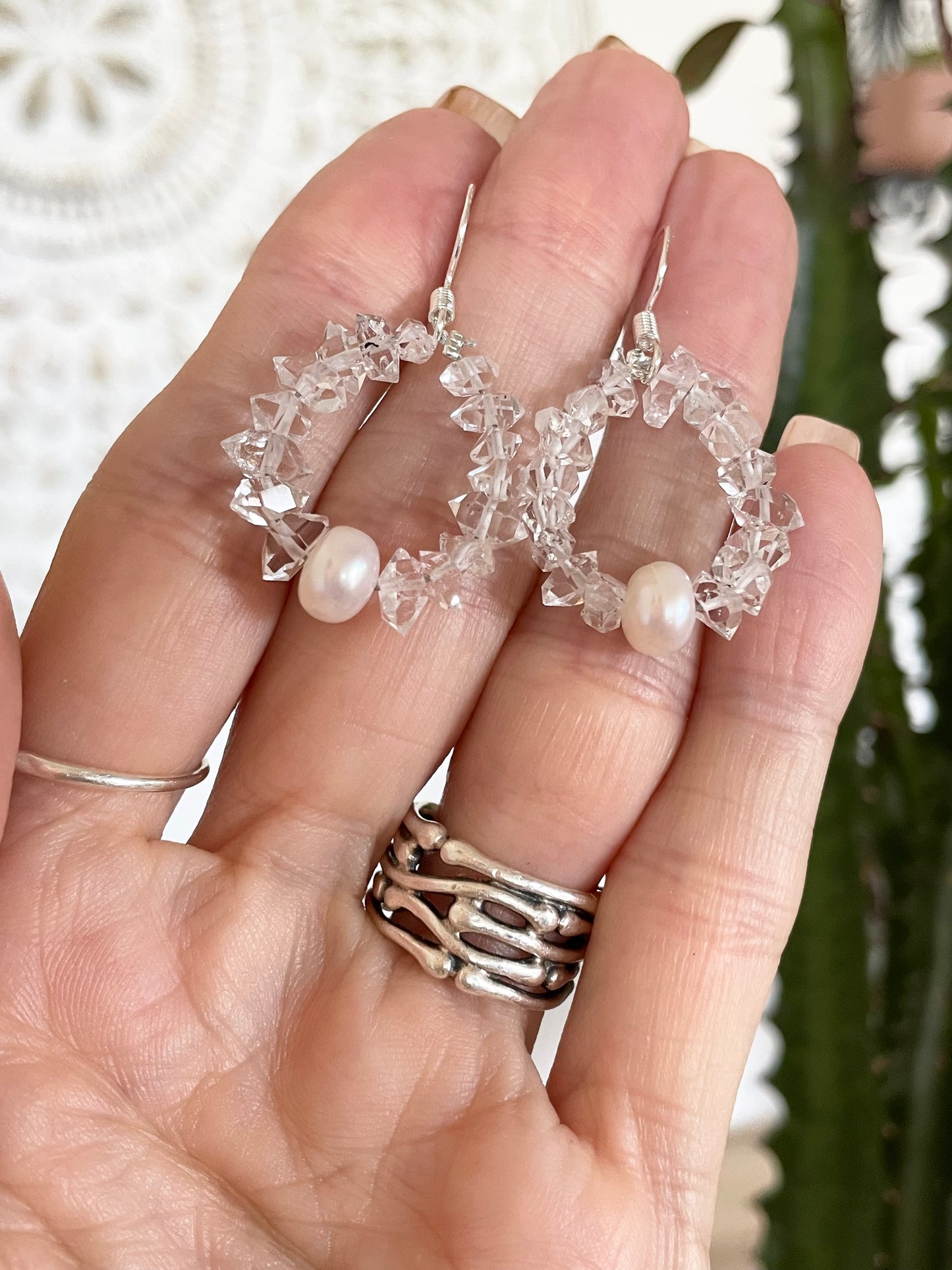 Herkimer \Pearl Earrings