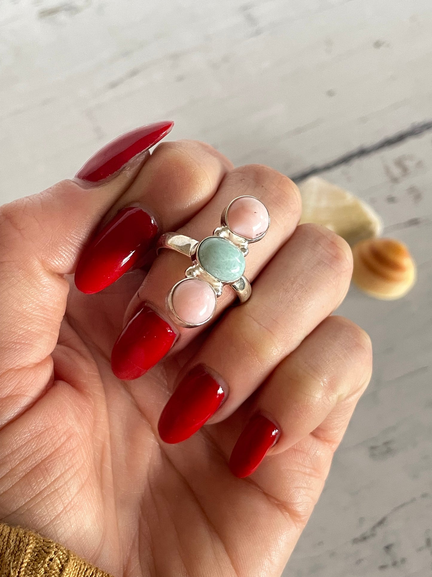 Pink Opal & Larimar Ring ~ size 8