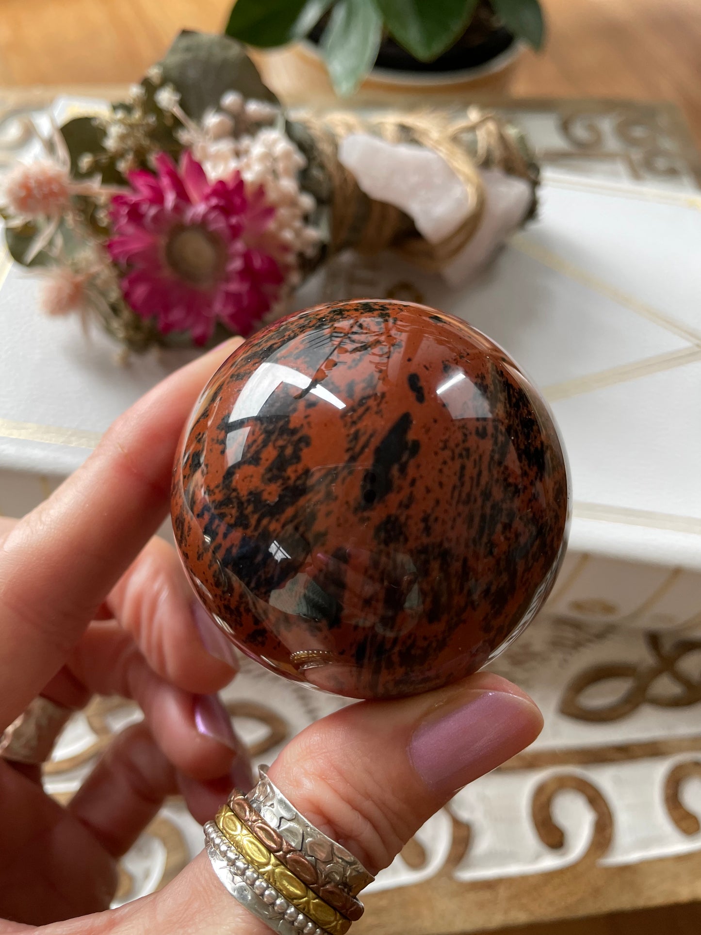 Mahogany Obsidian Sphere Includes Holder