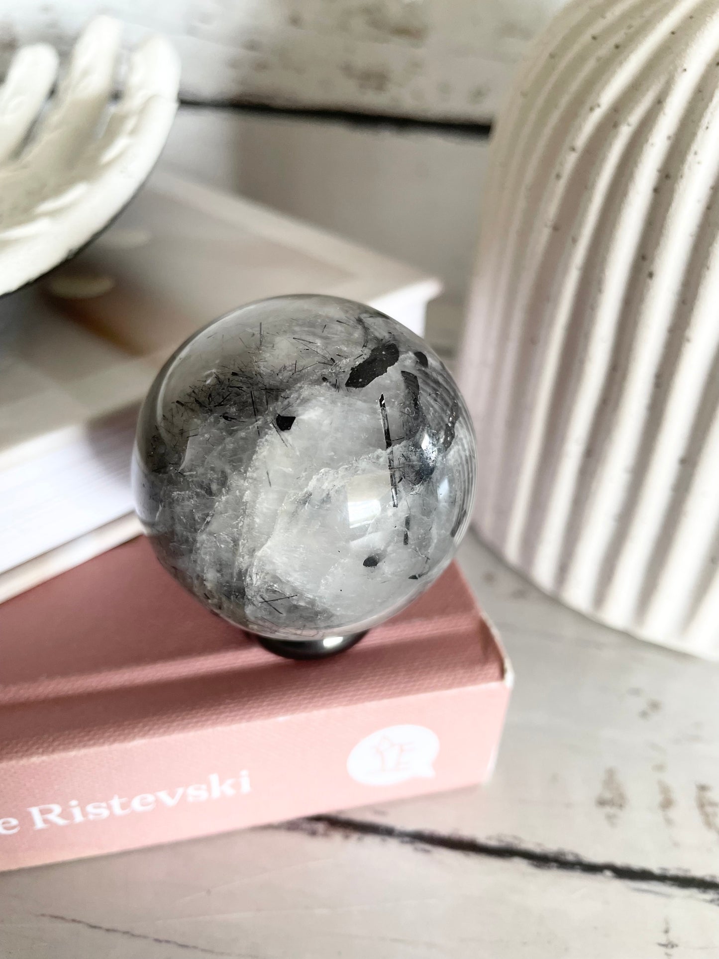 Tourmaline In Quartz Sphere Includes Holder