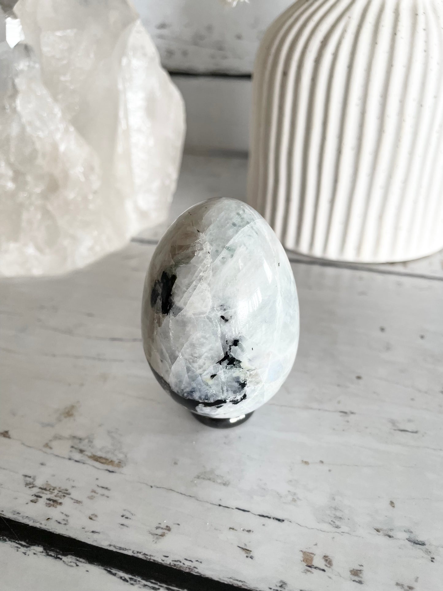 Rainbow Moonstone Egg with holder