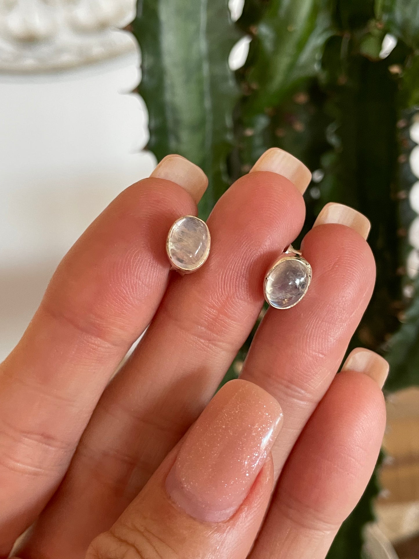 Rainbow Moonstone Studs