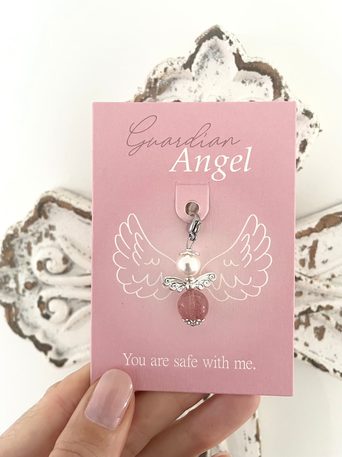 Guardian Angel Charm ~ Strawberry Quartz