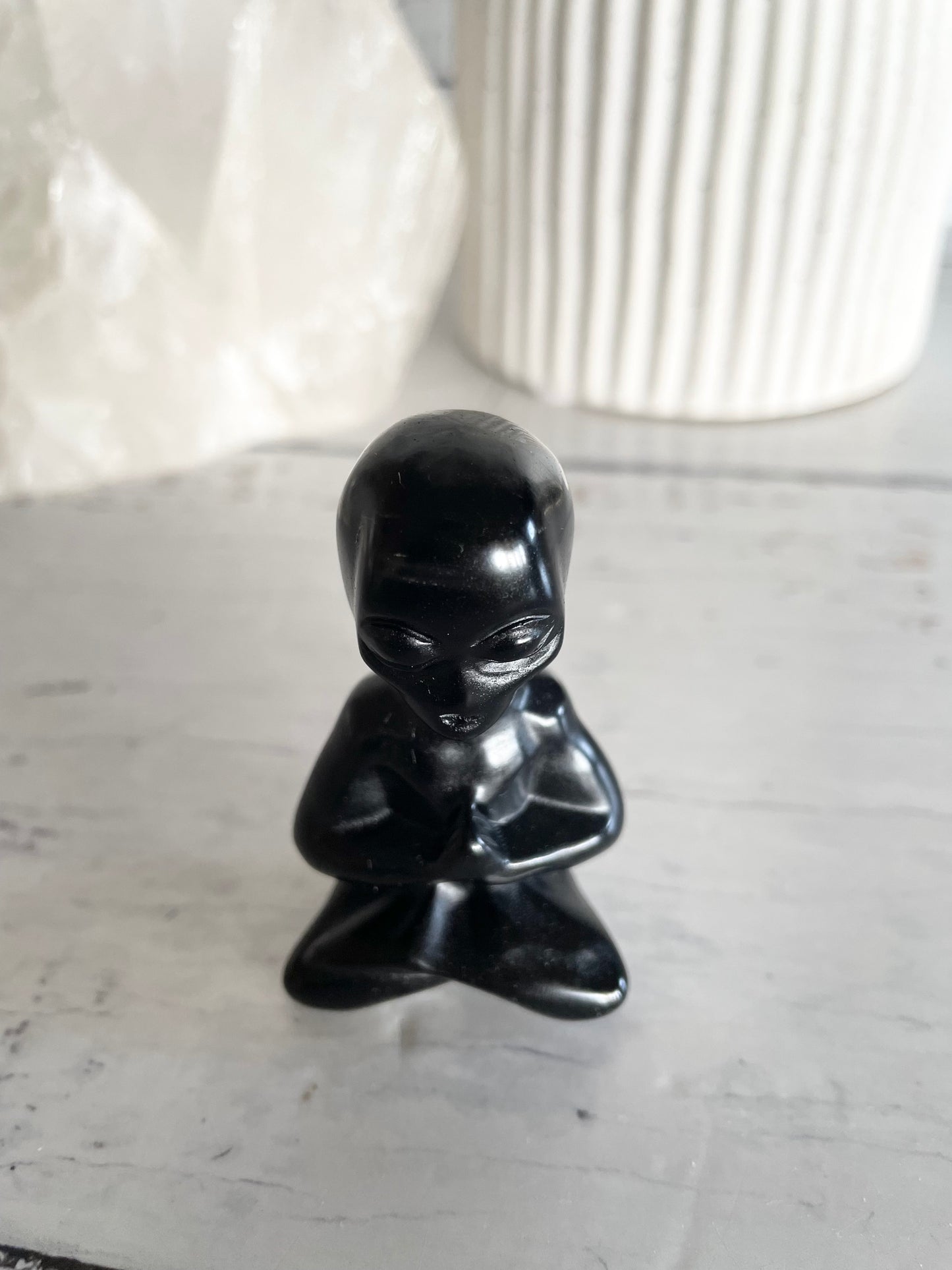 Meditating Alien ~ Black Obsidian