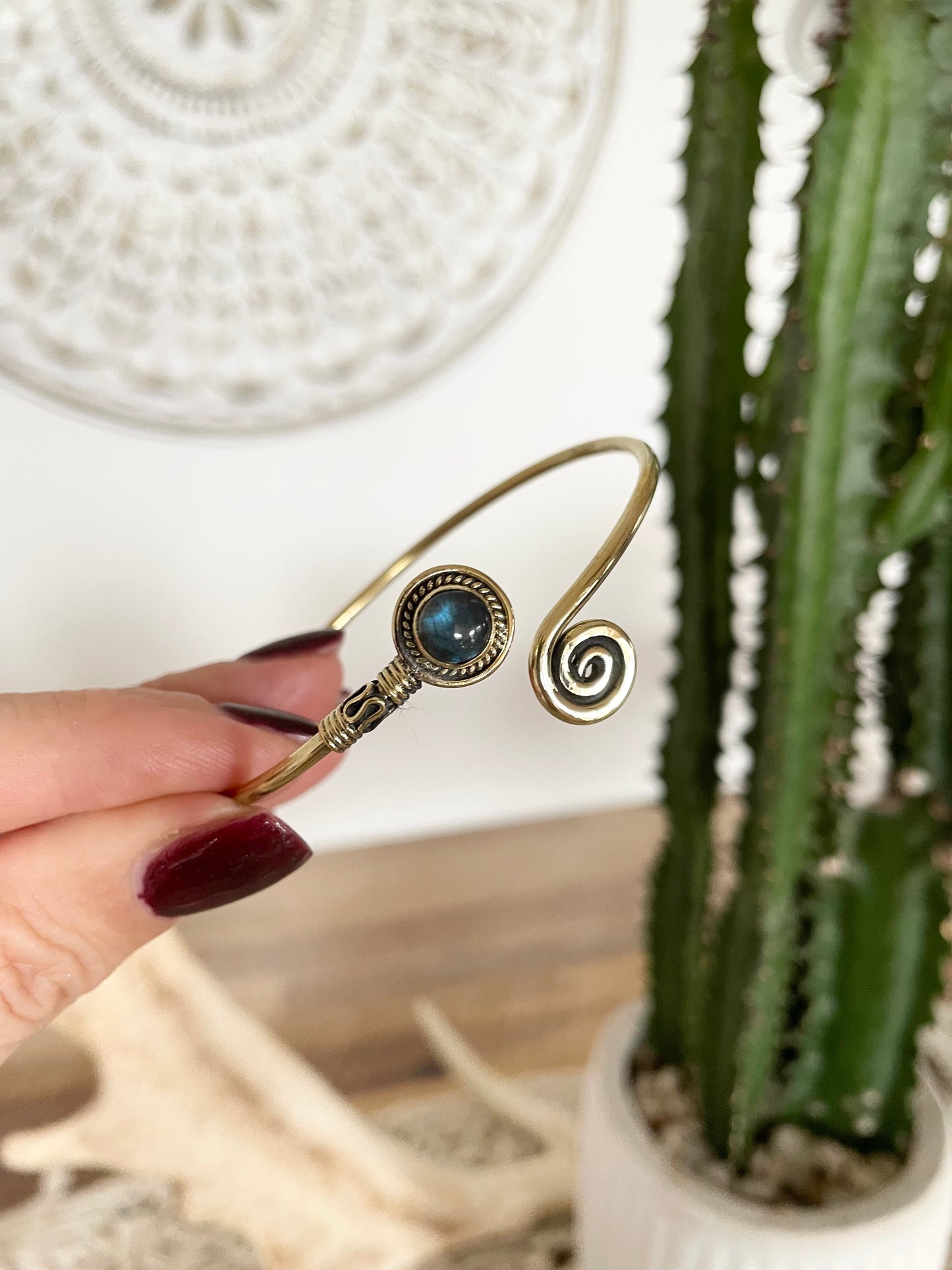 Labradorite Brass Cuff ~ adjustable