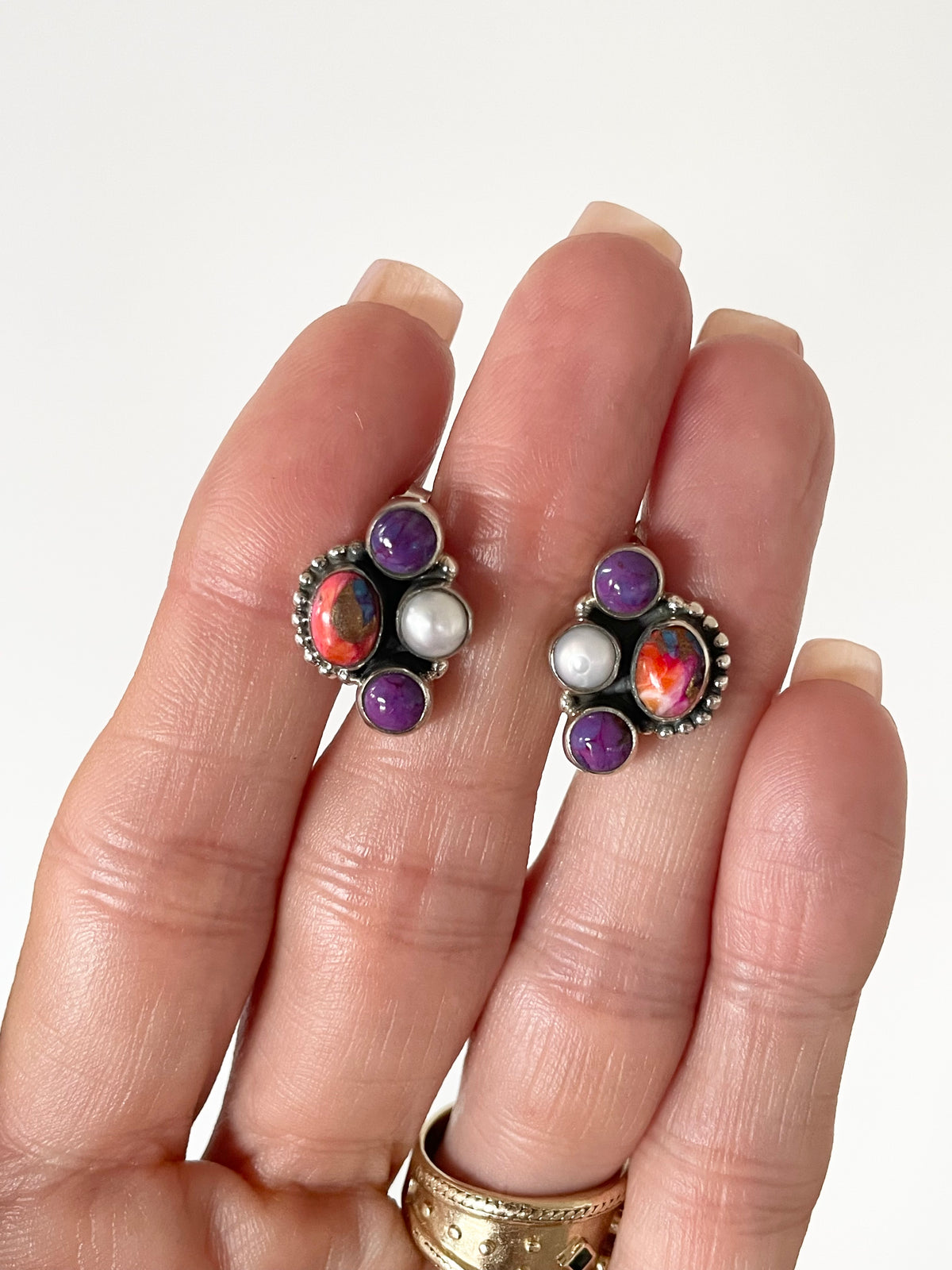 Mojave Turquoise , Copper Turquoise & Pearl Studs