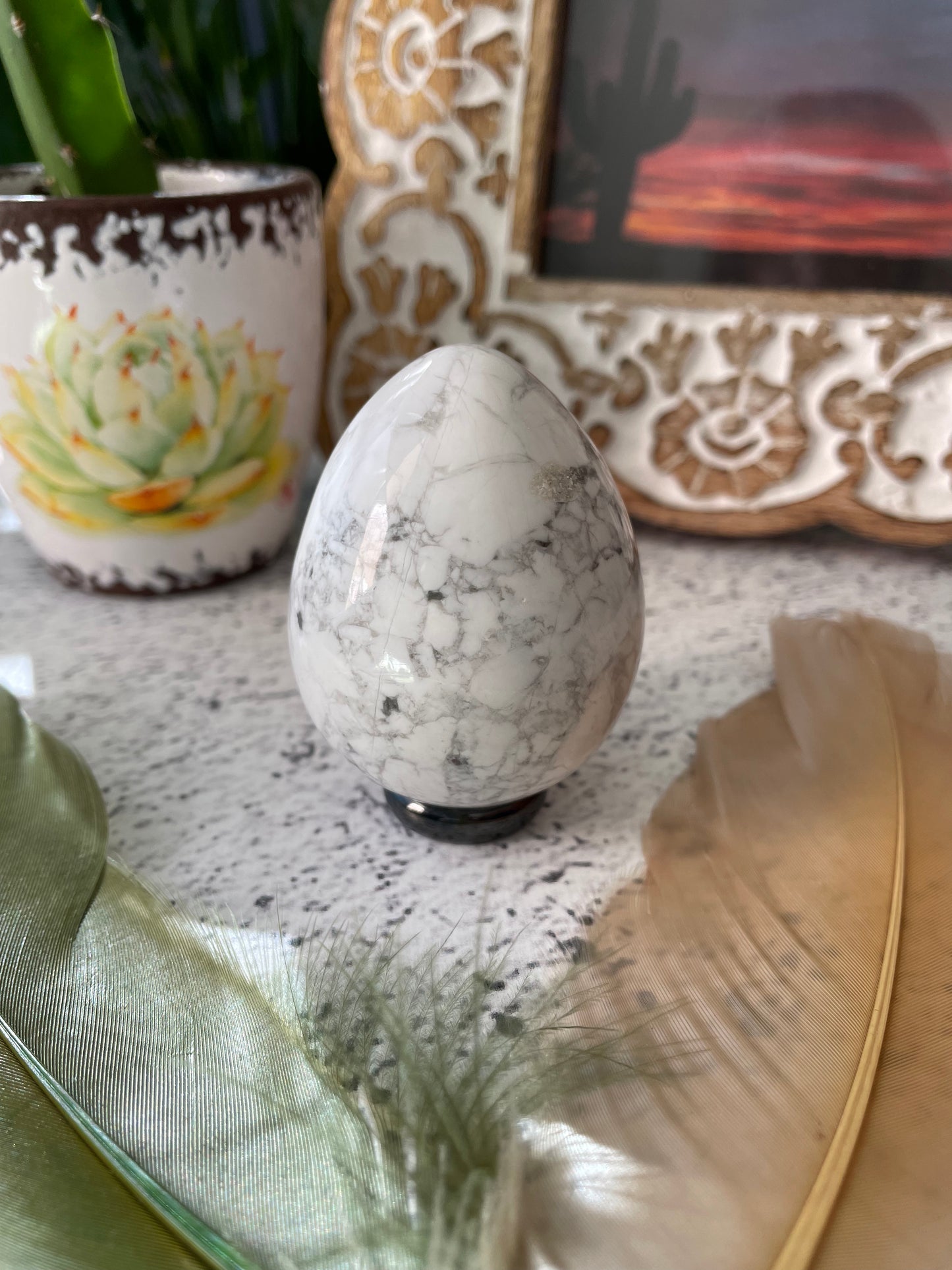White Howlite Egg with holder