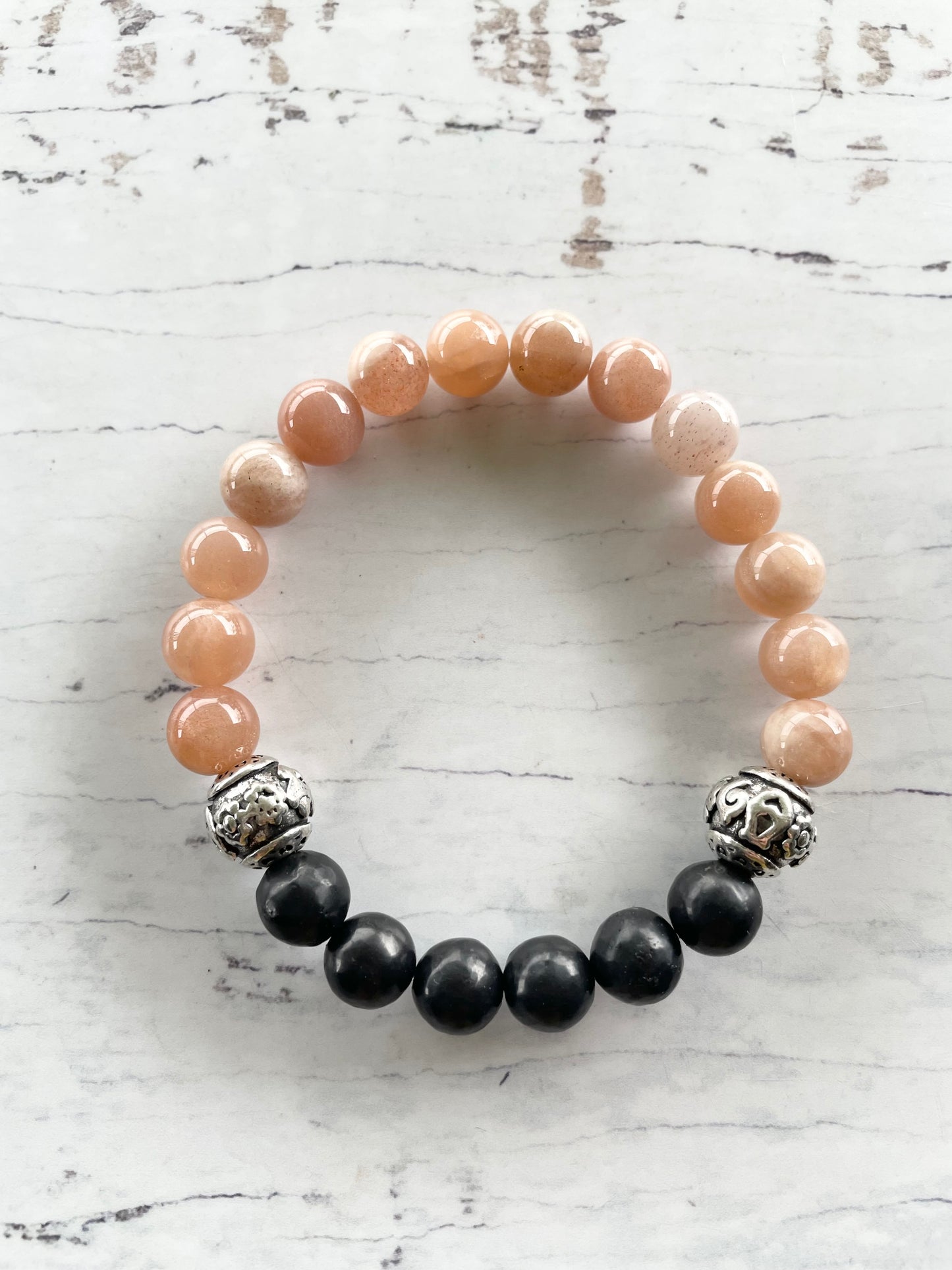 Peach Moonstone/Shungite Healing Bracelet