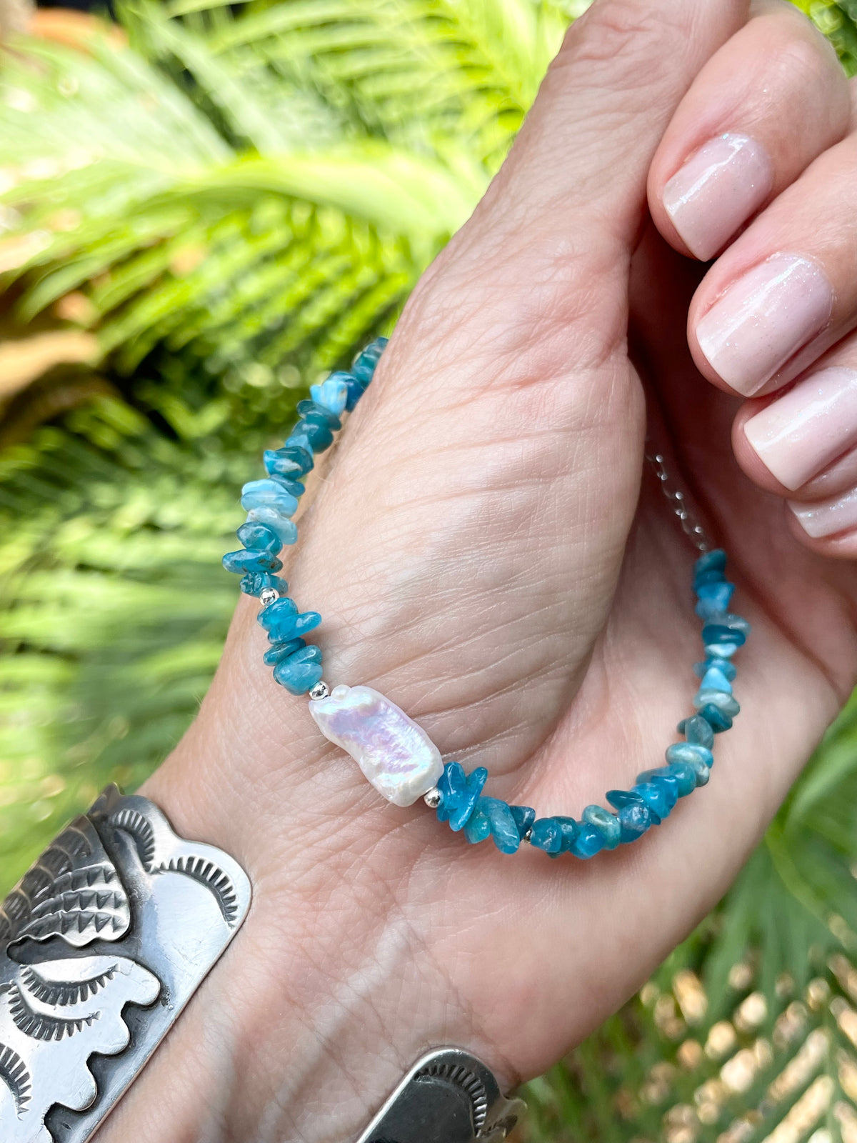 Sterling silver Apatite & Pearl bracelet