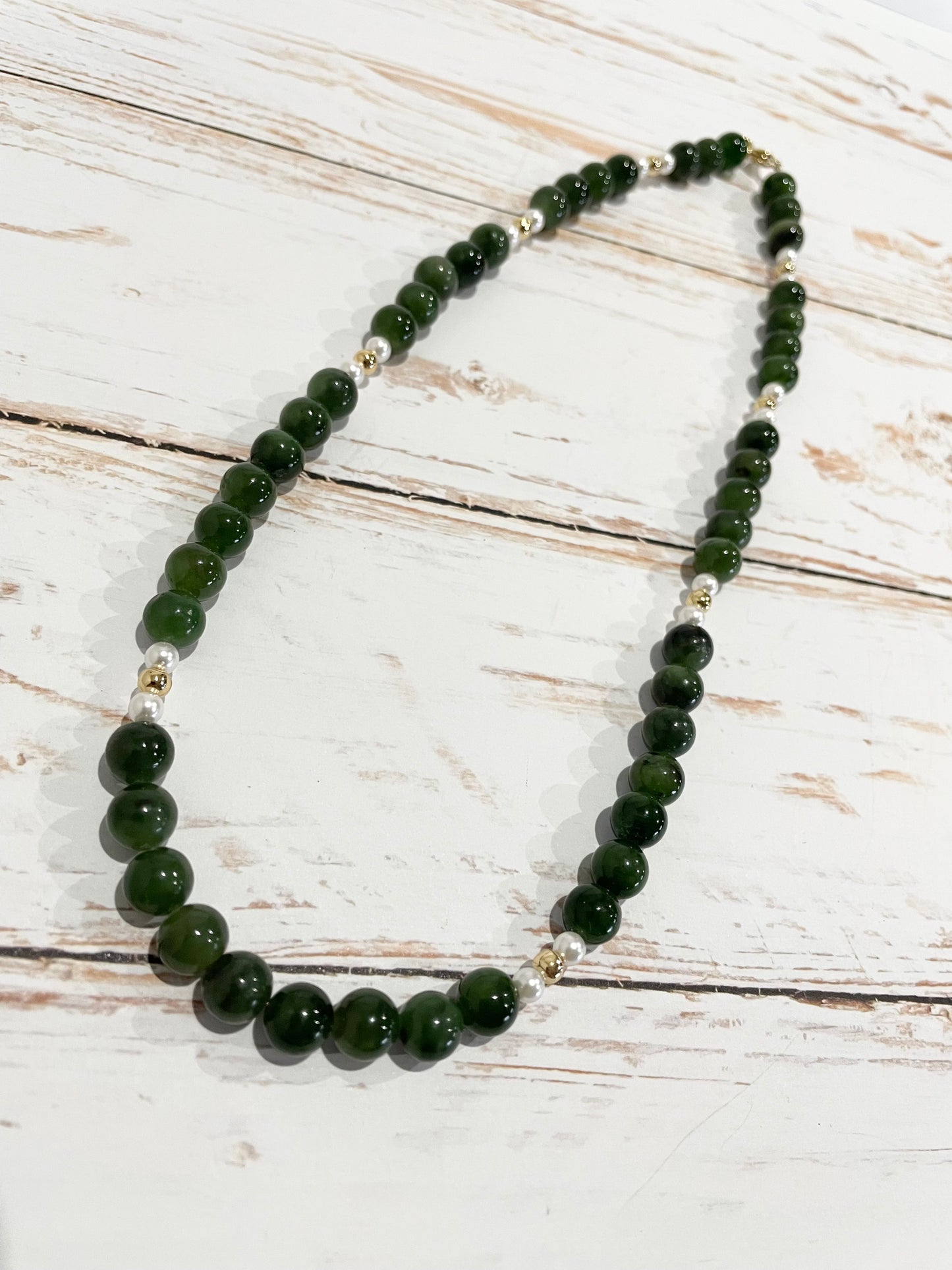 Canadian Jade & Pearl gold electroplated necklace