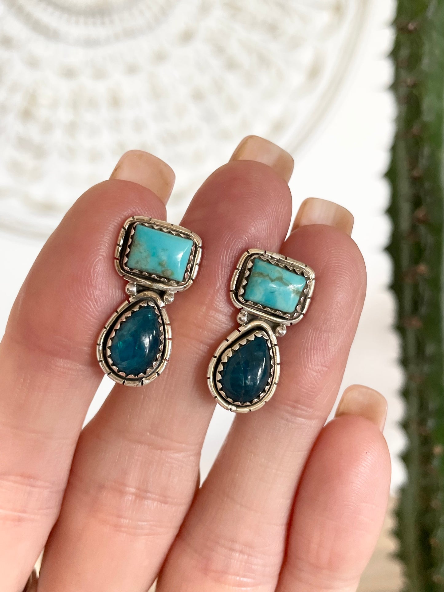 Green Mojave Turquoise & Apatite Dangles