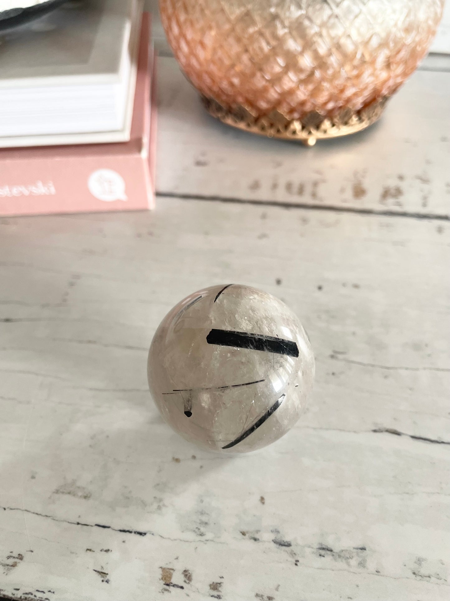 Tourmaline In Quartz Sphere Includes Holder