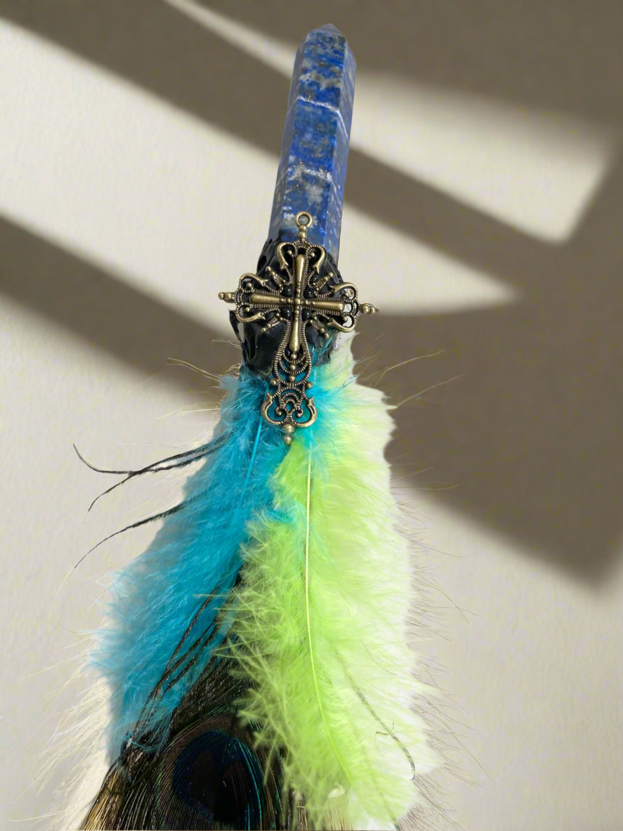 Crystal Feather Besom ~ Lapis Lazuli