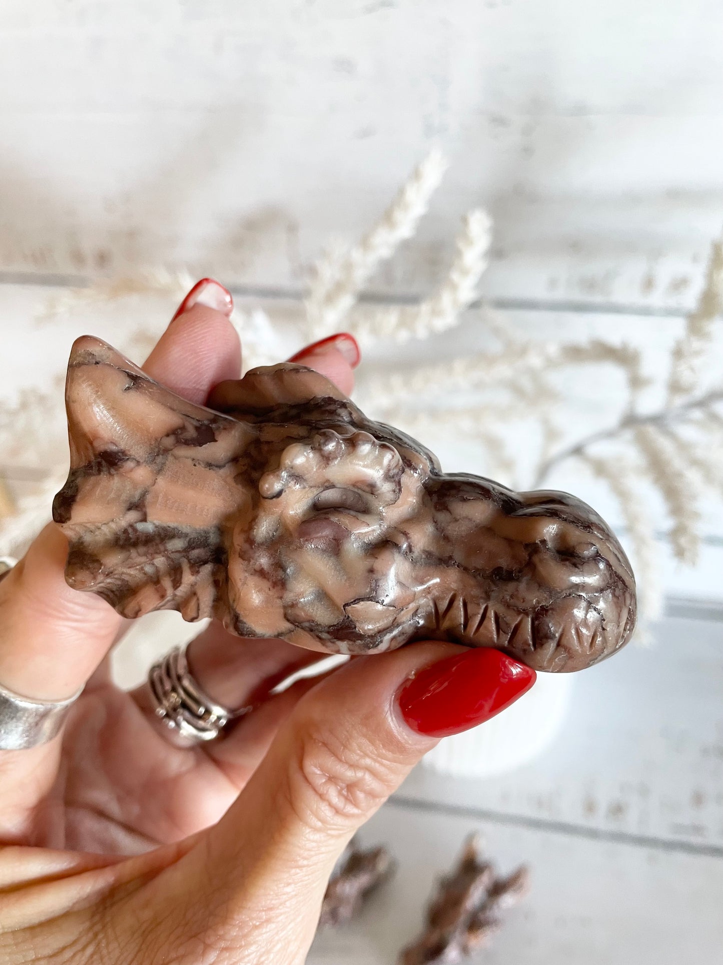 Chocolate Calcite Dragon Skull