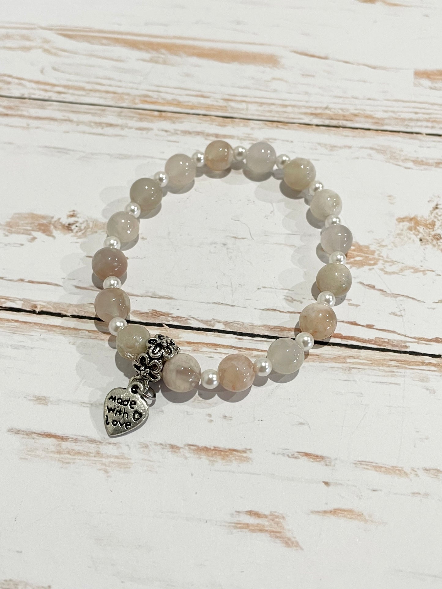 Flower Agate & Pearl ~ Healing Bracelet
