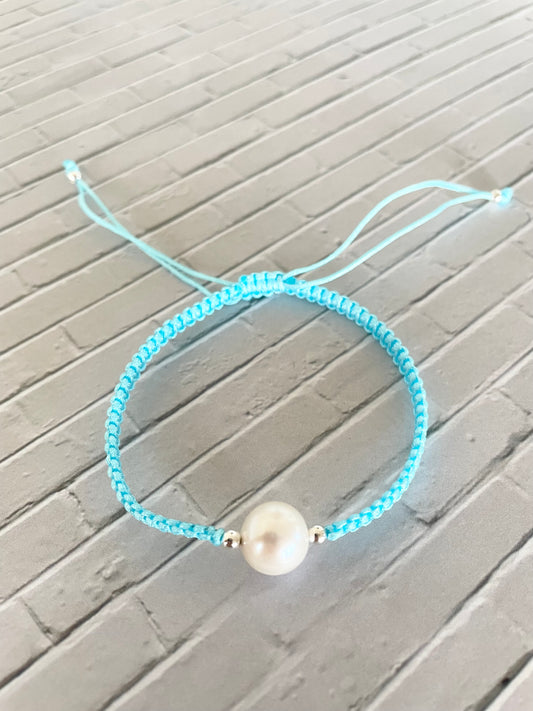 Macrame Adjustable Pearl Bracelet ~ Sky Blue
