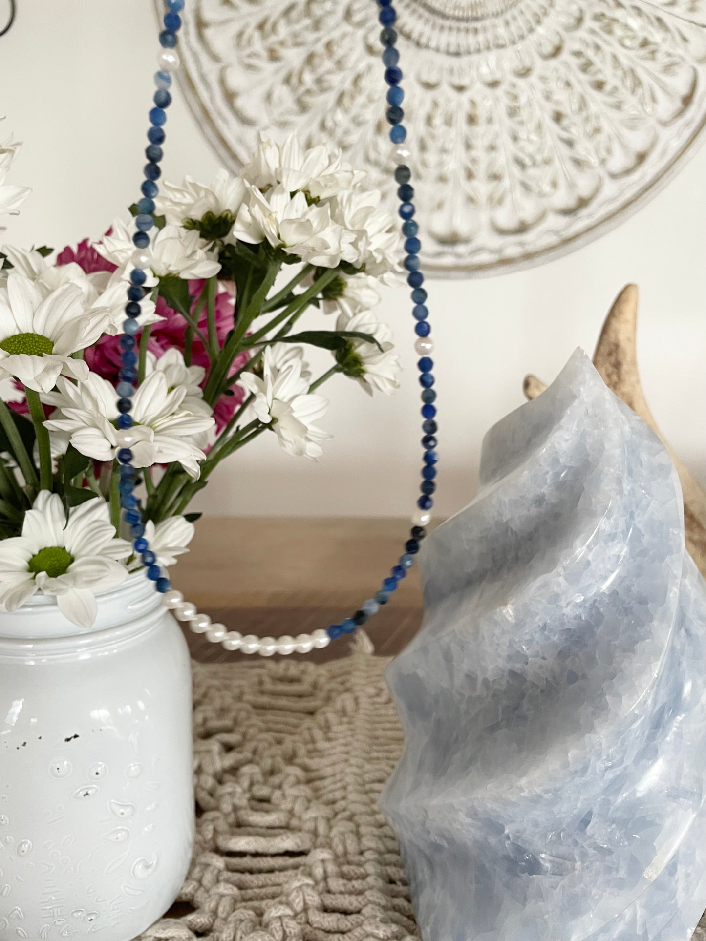 Kyanite & Pearl Faceted Necklace - Made by Wayne
