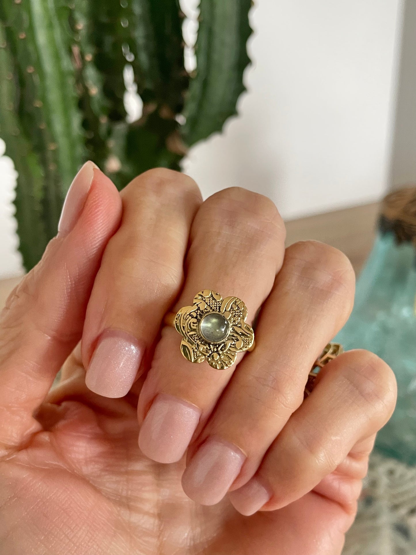 Light Labradorite Brass Ring - Size 6 .5