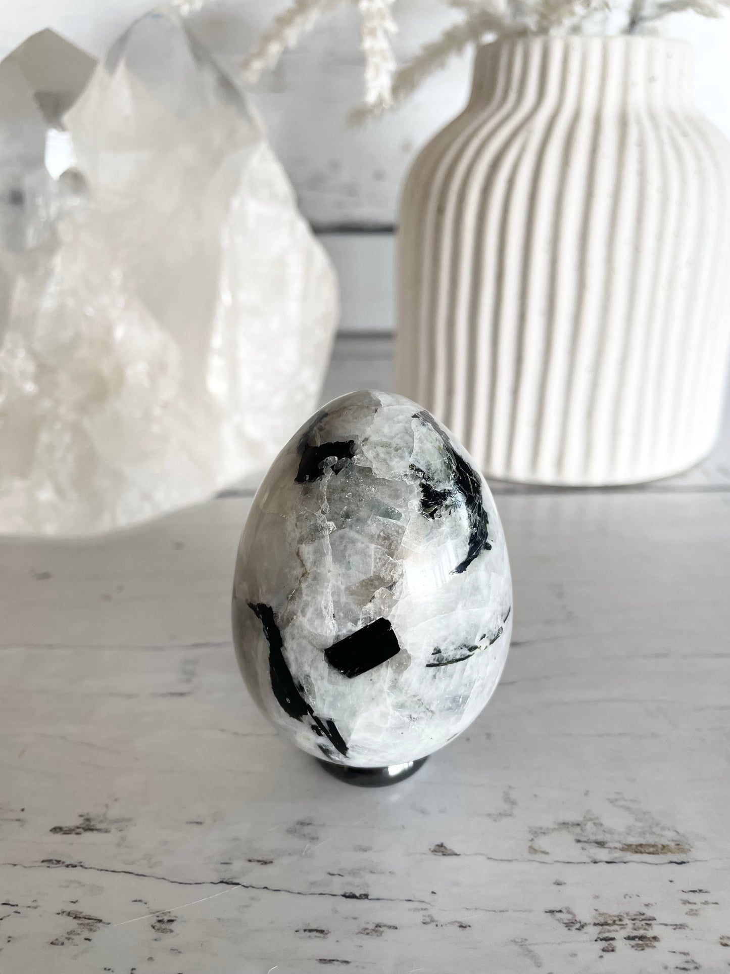 Rainbow Moonstone Egg with holder