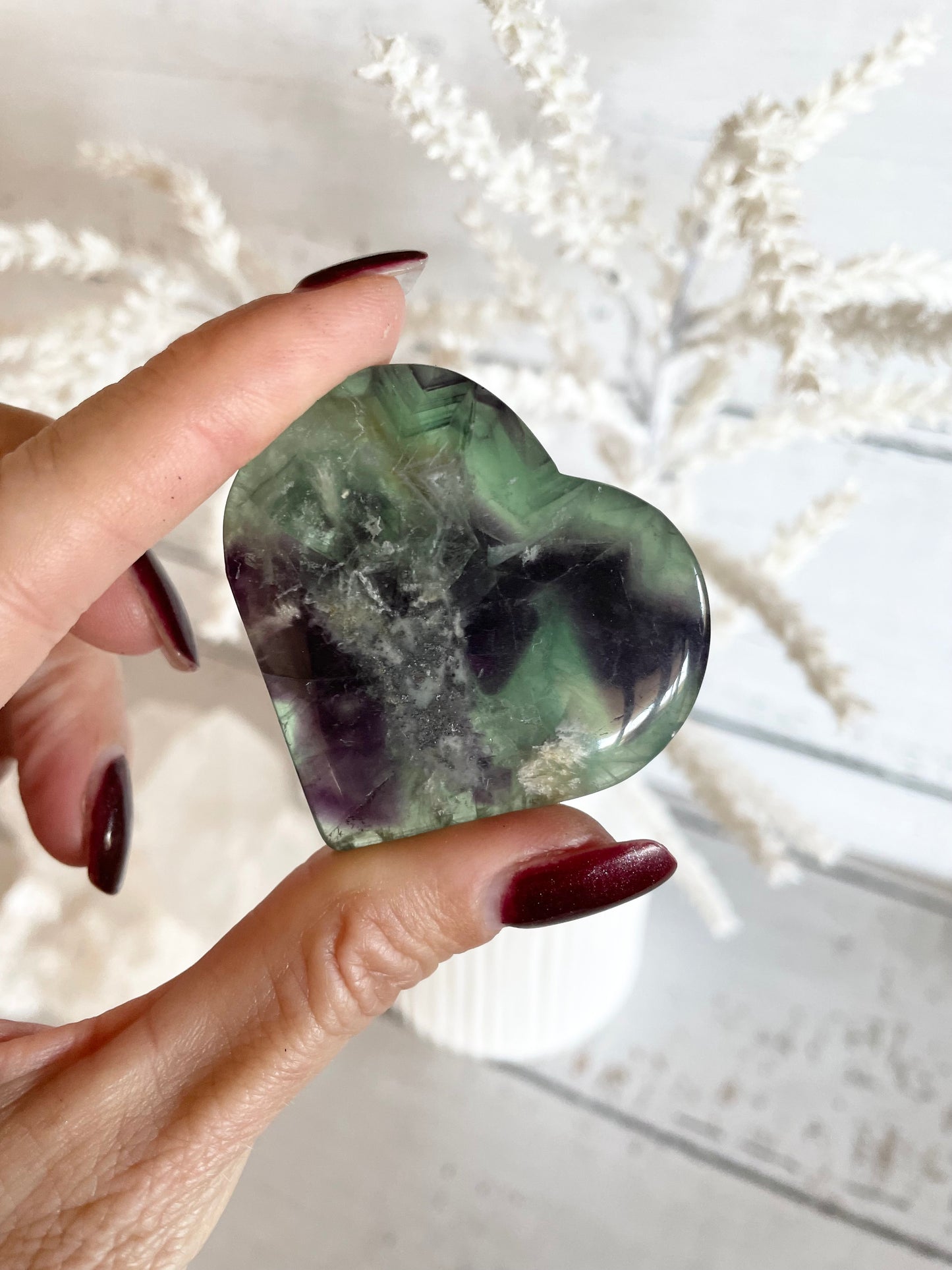 Snowflake fluorite heart