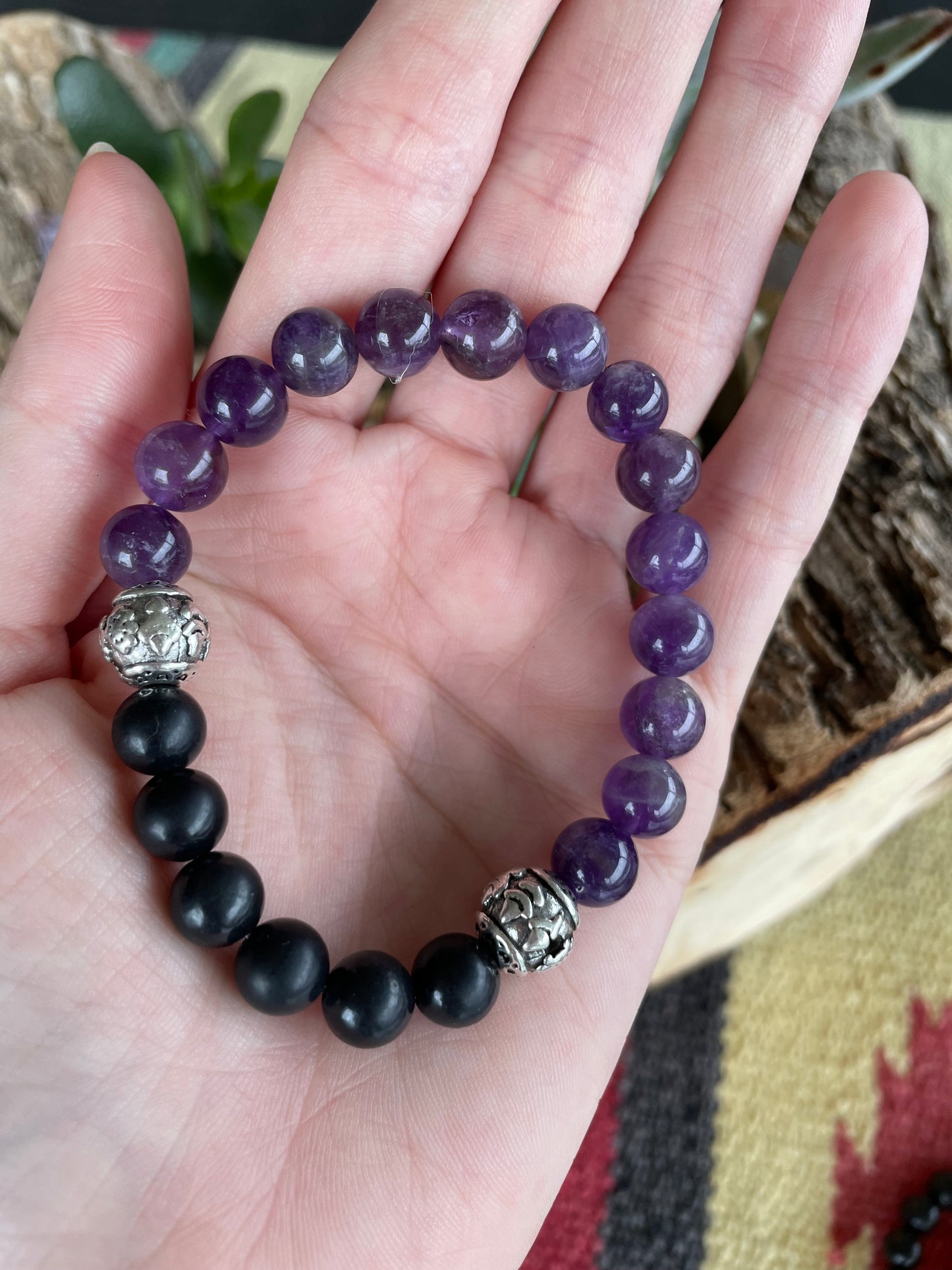 Shungite & Amethyst Healing Bracelet ~ THIRD EYE