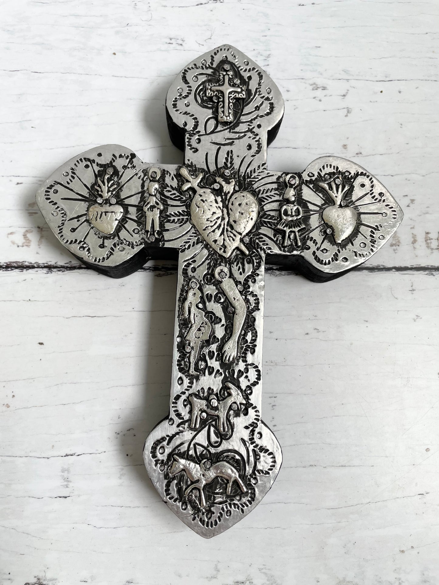 Mexican Milagro Tin Cross ~ Sacred Heart