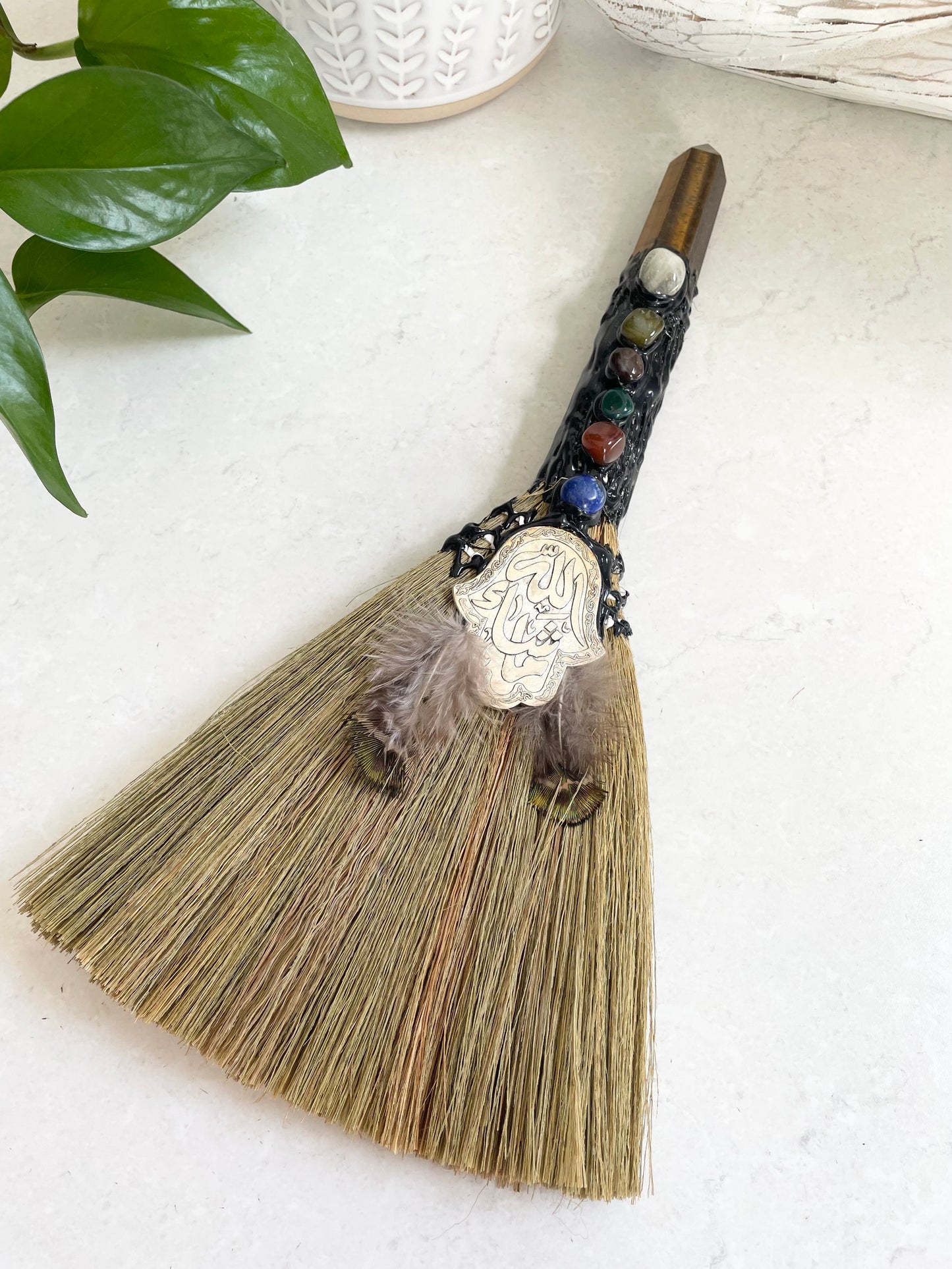 Crystal Feather Besom ~ Tigers Eye