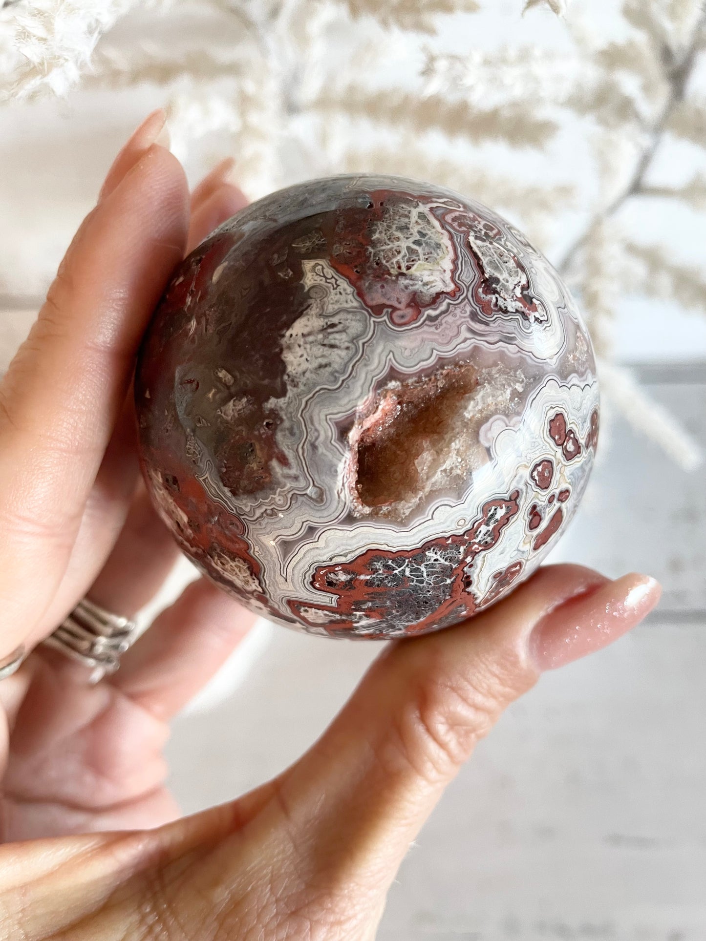Mexican Crazy Lace Agate Sphere includes holder