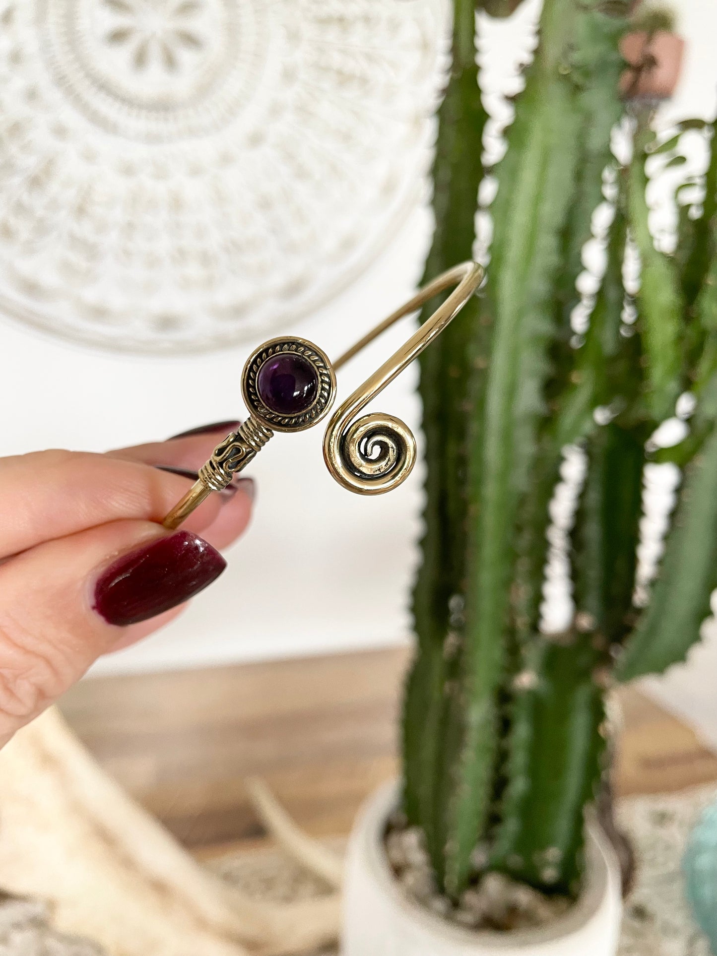 Amethyst Brass Cuff ~ adjustable