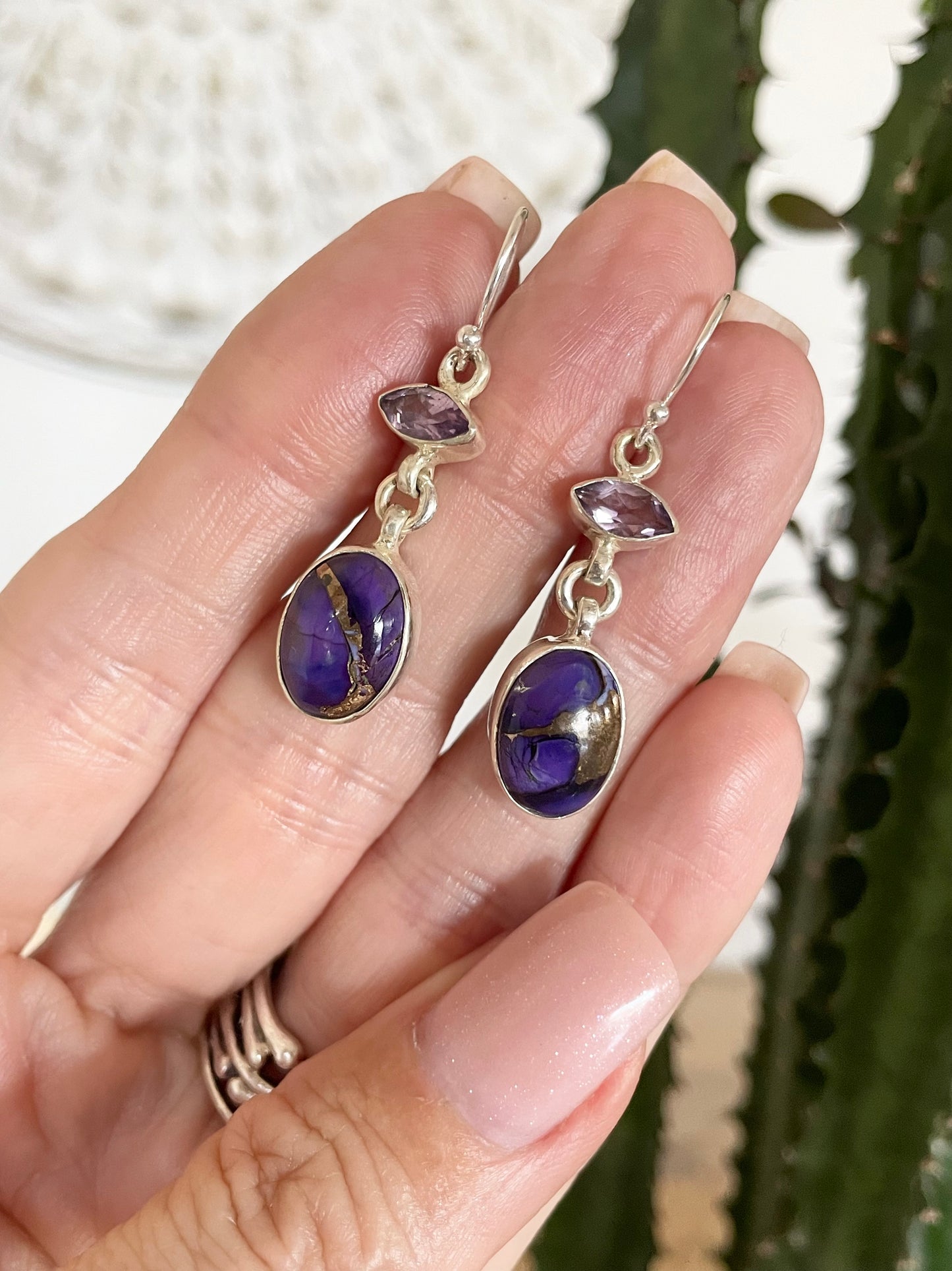 Violet Dahlia Kingman Turquoise/Amethyst dangles