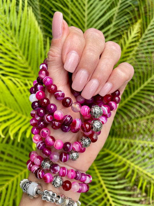 Fuschia Pink Agate Healing Bracelet