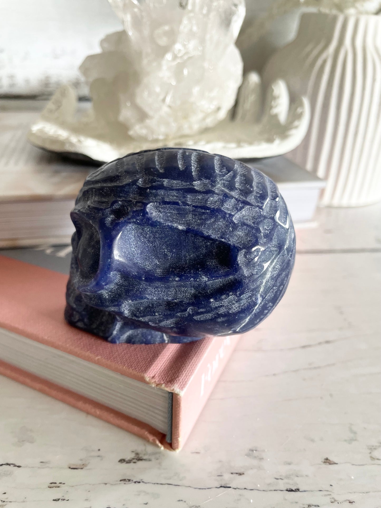 Blue Quartz Alien Skull